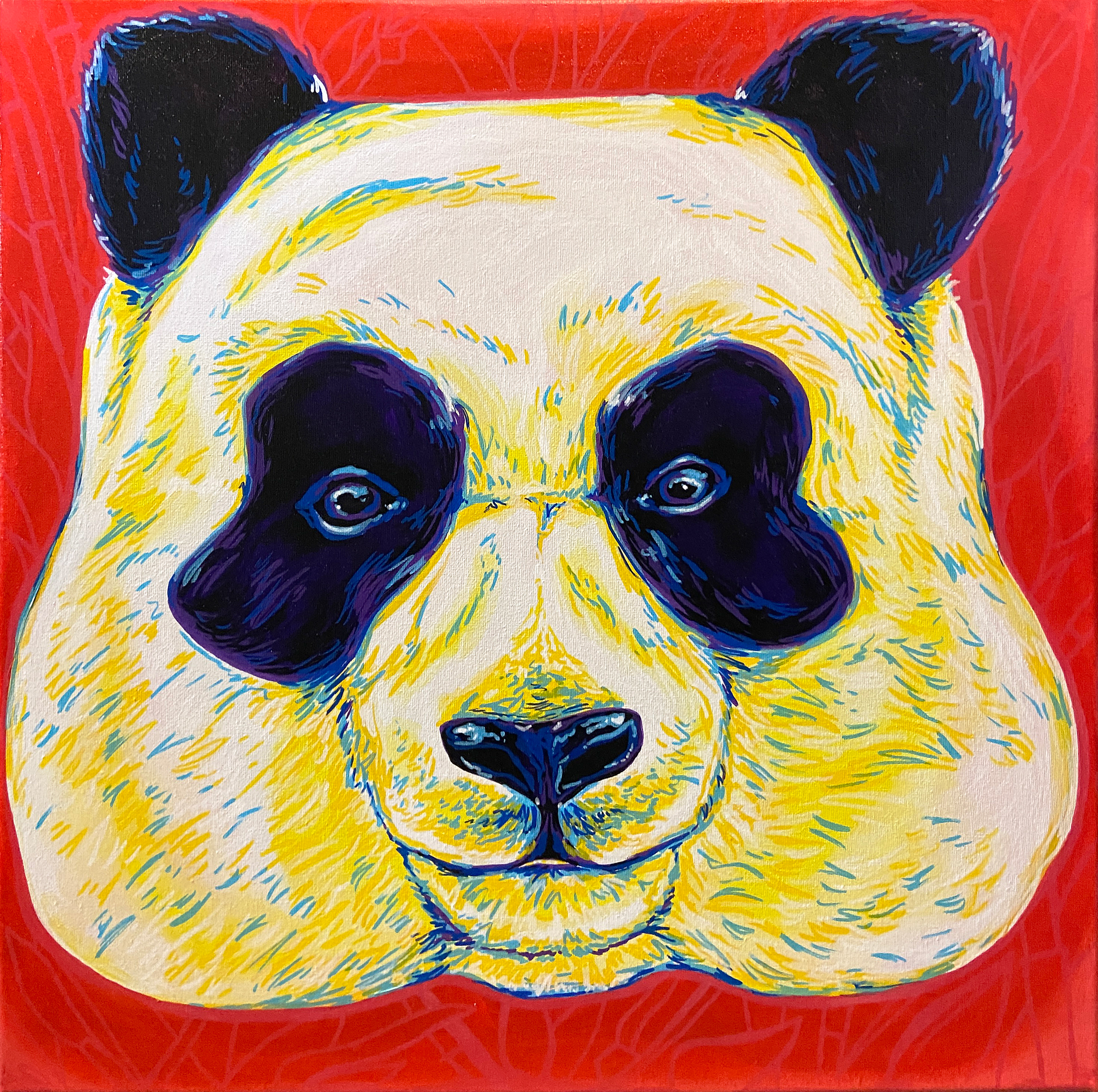 The Lonely Panda, acrylic on canvas, 20 x 20", 2024