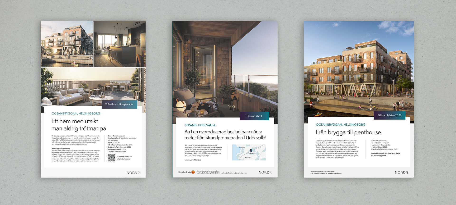 Samlade exempel på grafisk utformning av annonser för bostadsutvecklaren NORDR