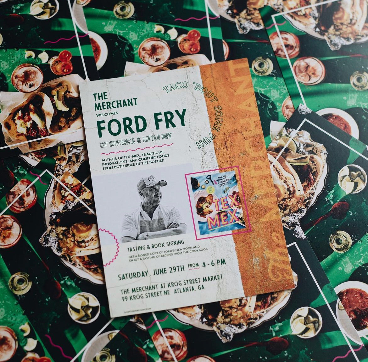 Collaborative Poster Design for Book Signing + Tasting menu with local Atlanta chef and restaurateur, Ford Fry. Hosted by The Merchant ATL