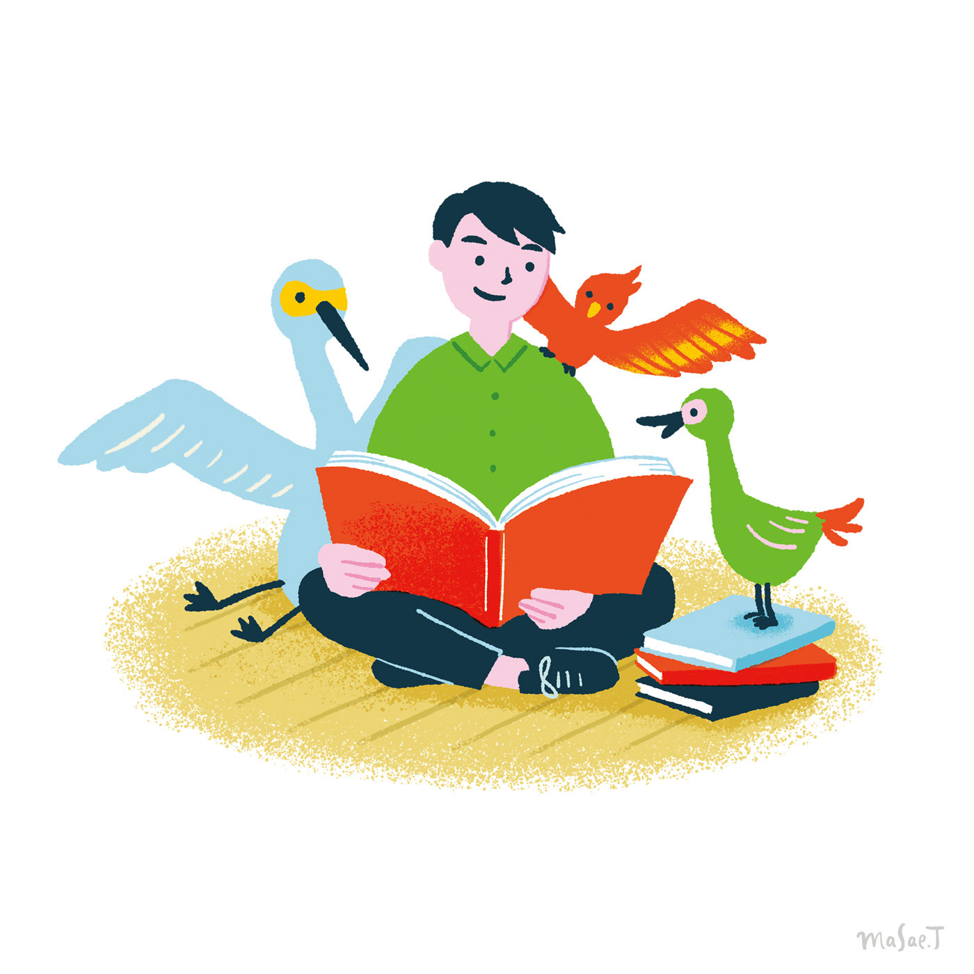 挿絵3-大学入試がどう変わるか?鳥と一緒に調べる男の子