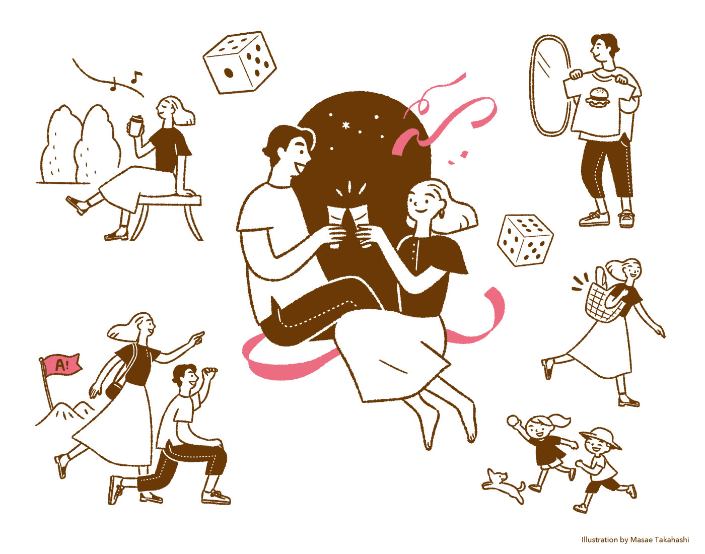 男女カップル 人物 シンプルな線画 Illustration by Masae Takahashi