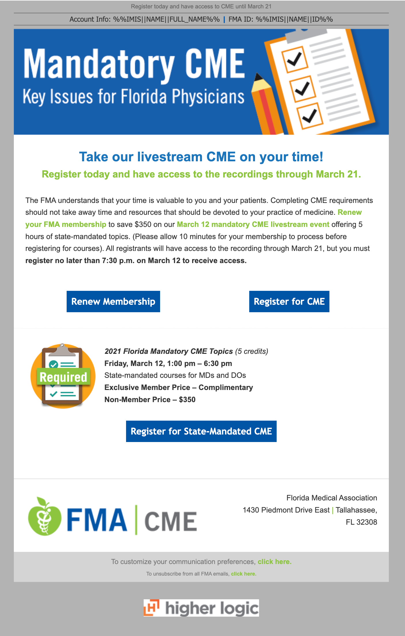 Old Mandatory CME Email
