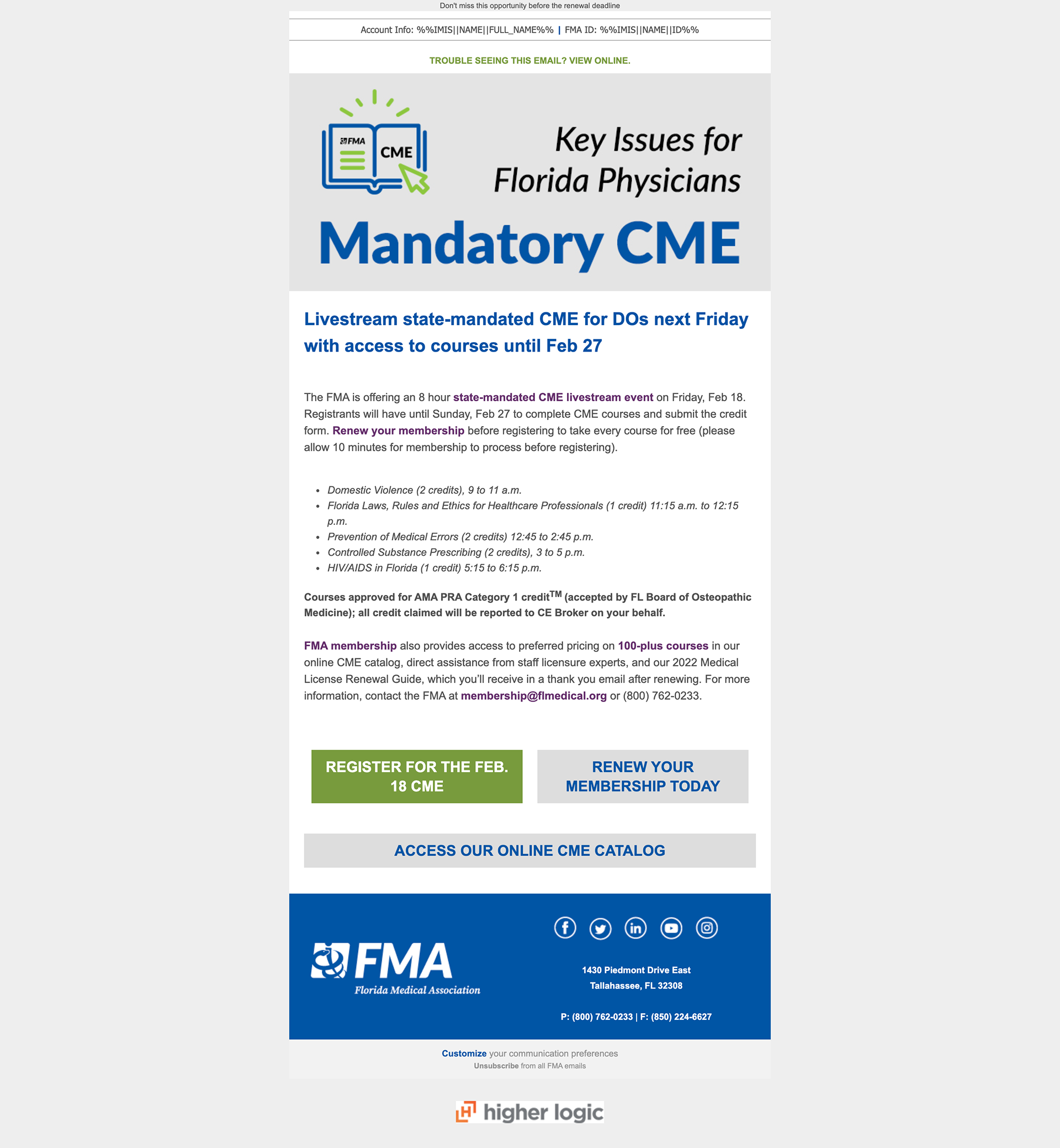 Updated Mandatory CME email
