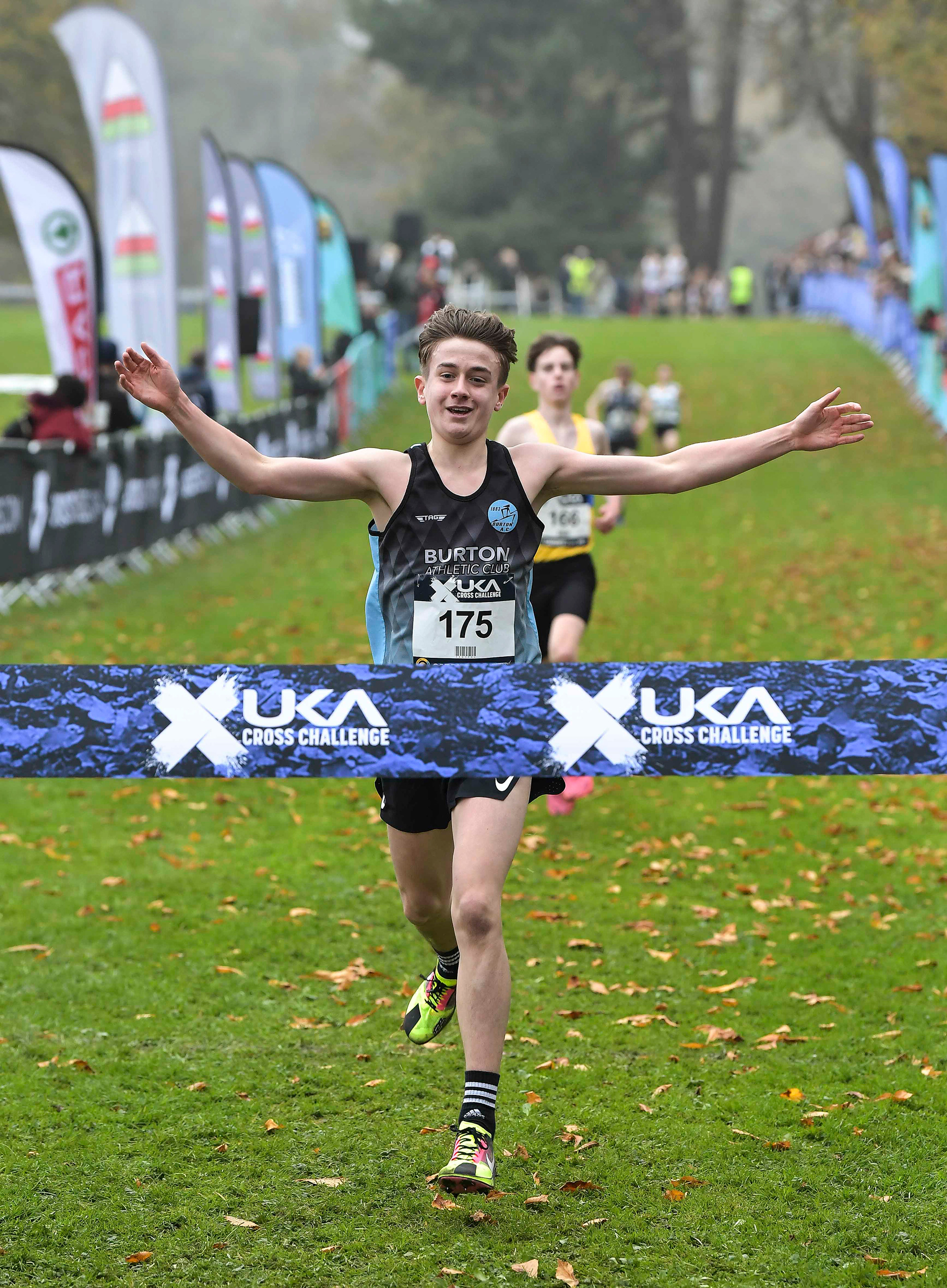 Ewan Withnall of Burton AC competing in the U15 boys race at the Cardiff Cross Challenge inc World Athletics Cross Country Tour (Gold Label), Llandaff Fields, Cardiff, Wales on the 9th November 2024