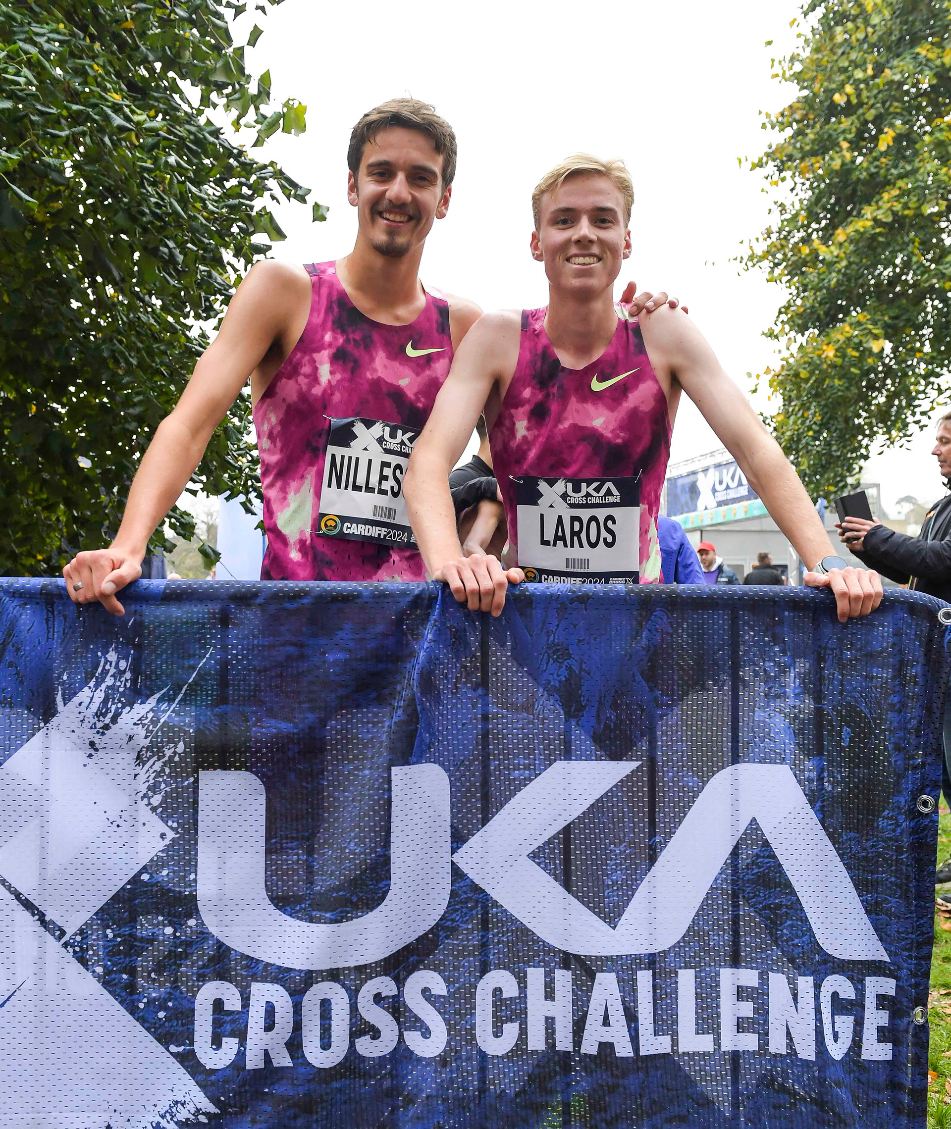 Stefan Nillessen and Niels Laros competing in the senior men’s race at the Cardiff Cross Challenge inc World Athletics Cross Country Tour (Gold Label), Llandaff Fields, Cardiff, Wales on the 9th November 2024