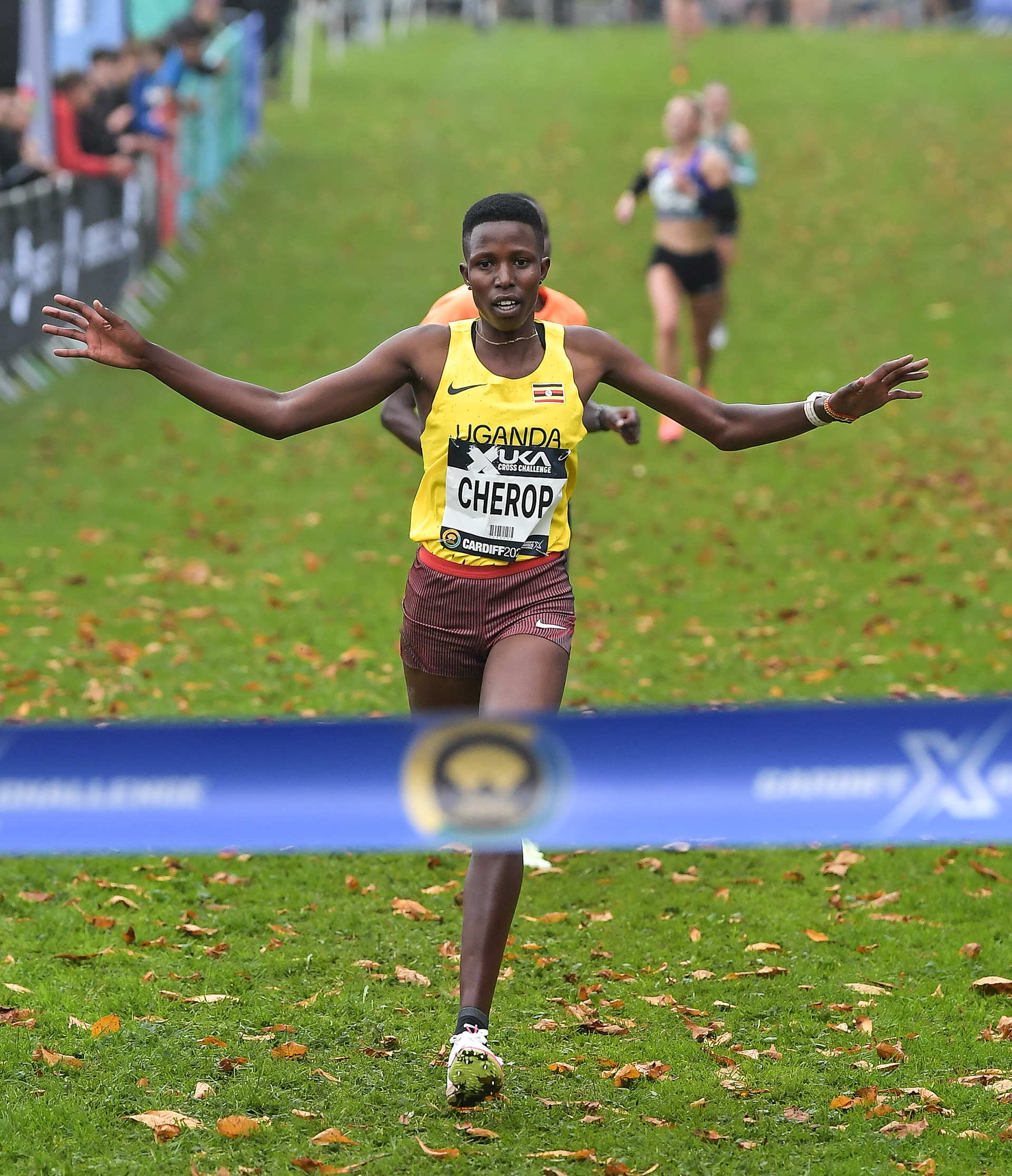 Charity Cherop of Uganda winner of the senior women’s race at the Cardiff Cross Challenge inc World Athletics Cross Country Tour (Gold Label), Llandaff Fields, Cardiff, Wales on the 9th November 2024