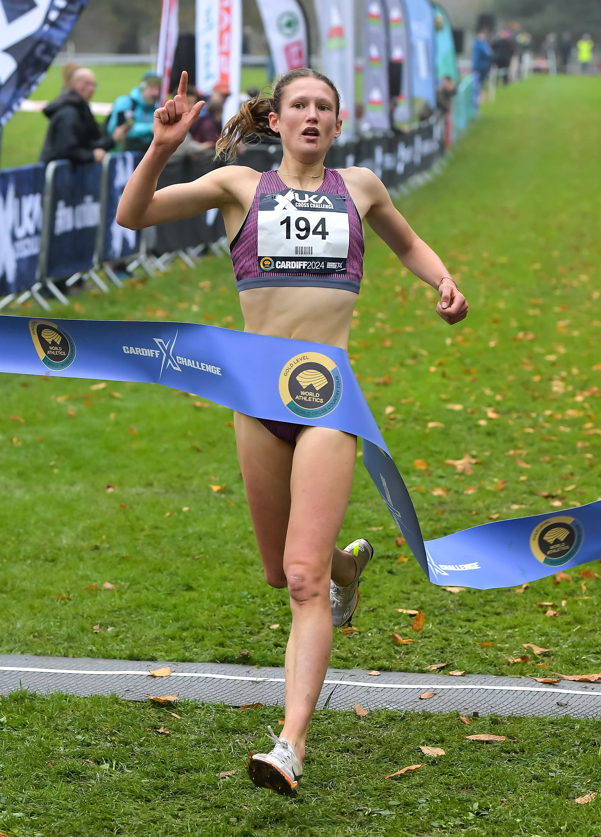 Innes Fitzgerald winner of the U20 womens race at the Cardiff Cross Challenge inc World Athletics Cross Country Tour (Gold Label), Llandaff Fields, Cardiff, Wales on the 9th November 2024