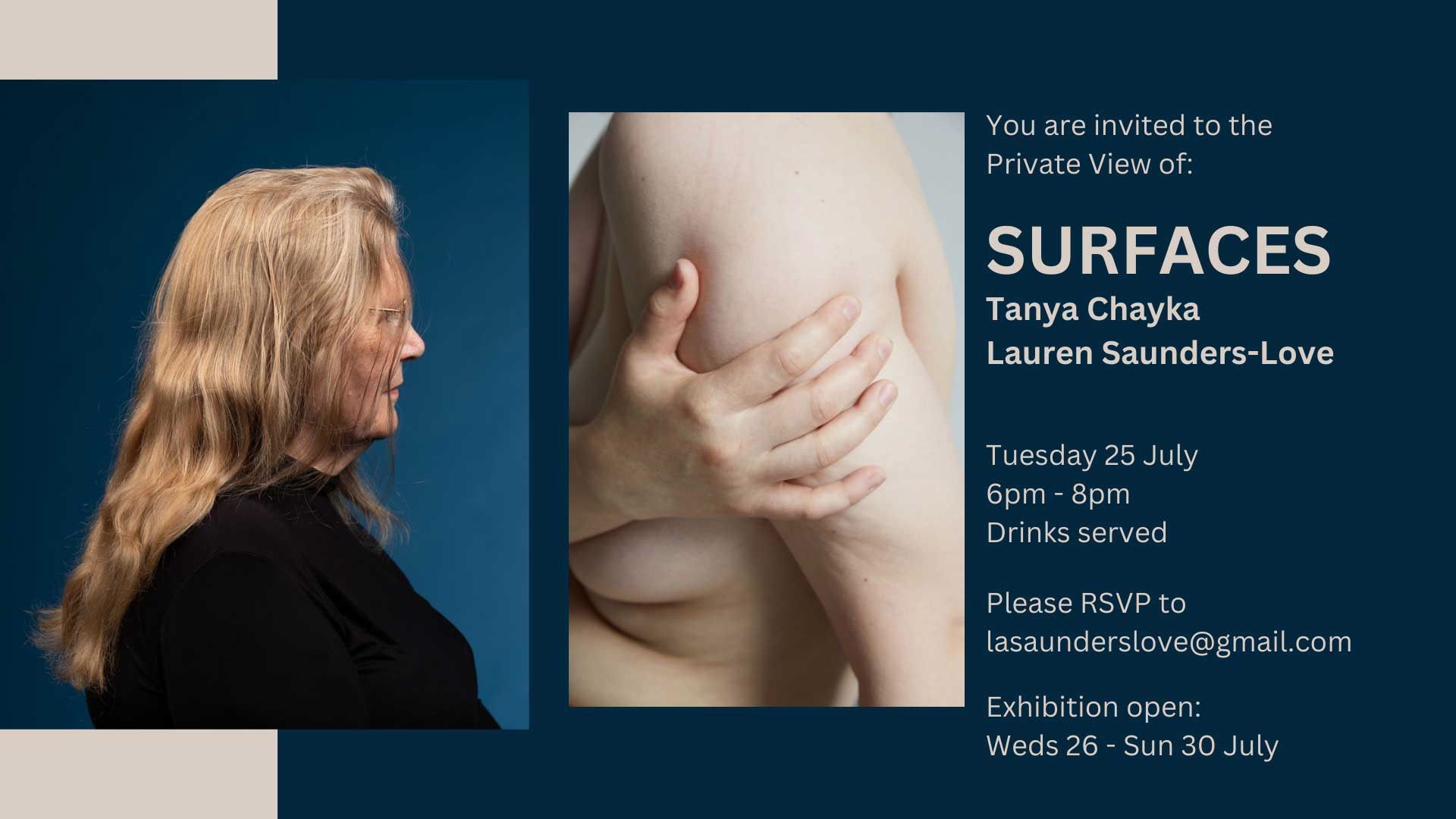 Surfaces exhibition poster, POP Bedford, 2023