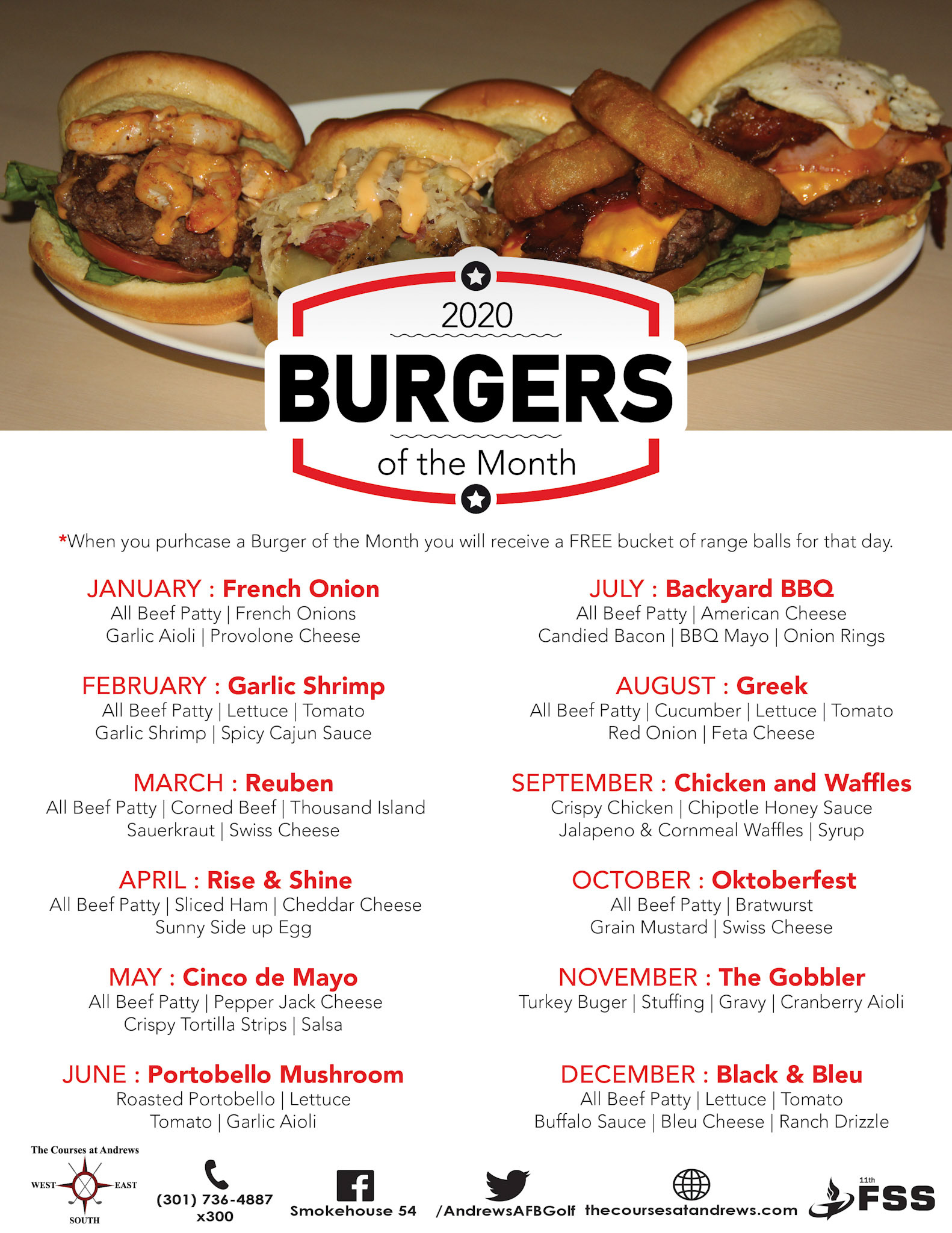 The Course at Andrews Burger of the Month Menu