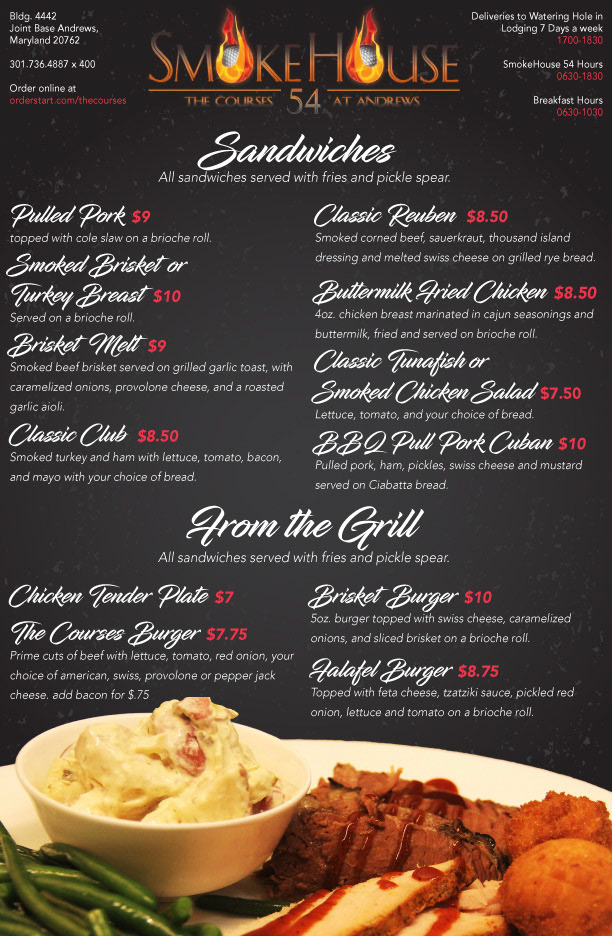 New Lodging Menus for SmokeHouse 54 Front (2019)