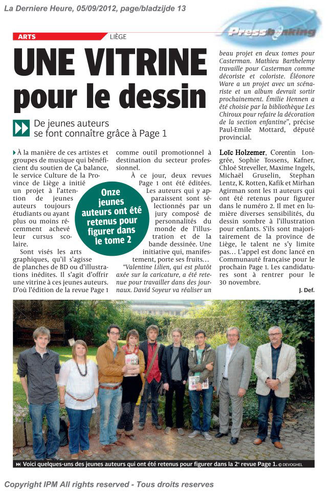 article de presse suite à la publication dans Page 1 n°2 2012