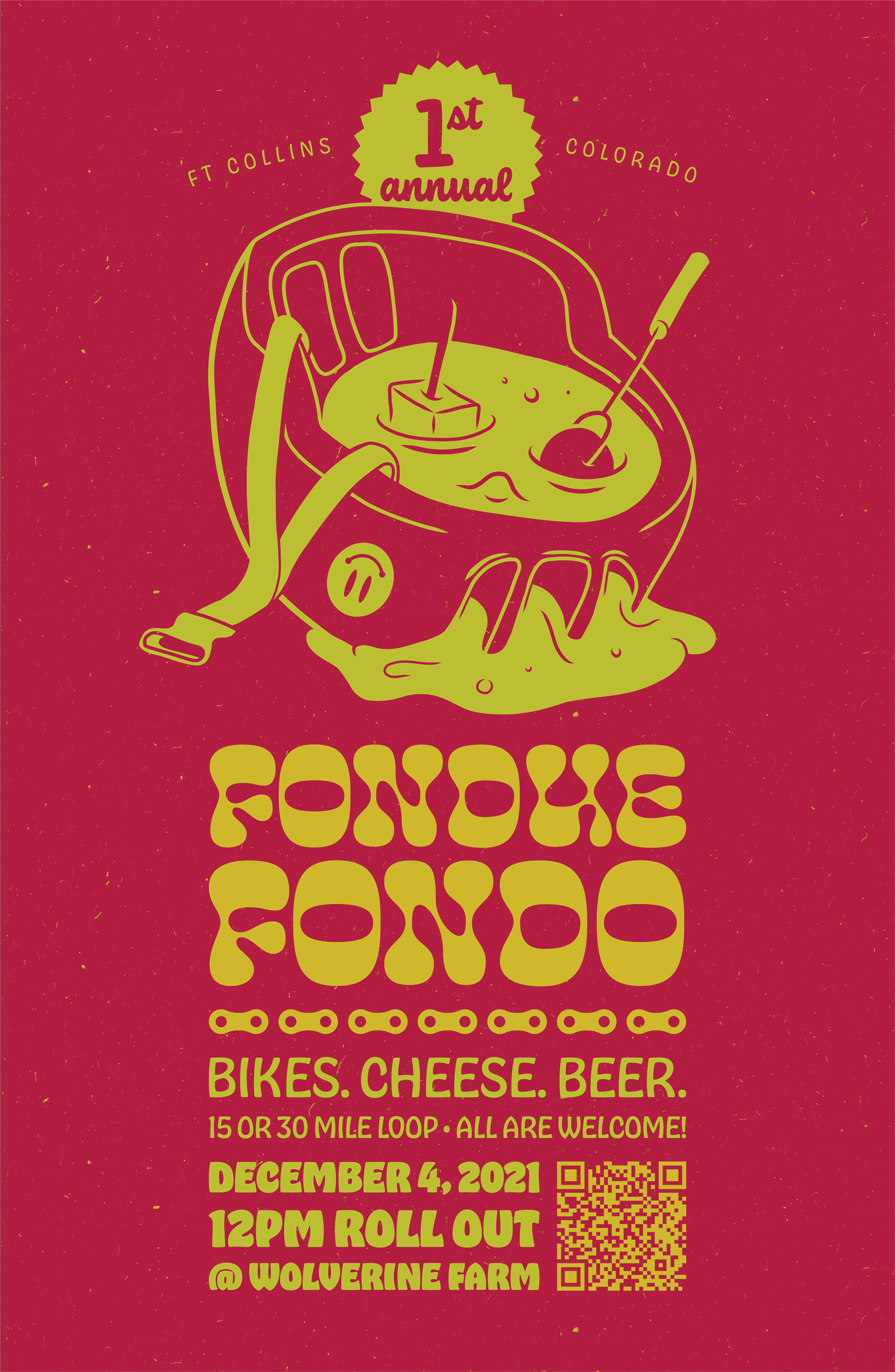 When my buddy Jeff told me about his idea for a new group bike ride, I was immediately on board to make some graphics. It didn’t even matter that we had no budget and I wouldn’t get paid. We started with a t-shirt design that had to be one-color, and it naturally morphed into this poster as well.