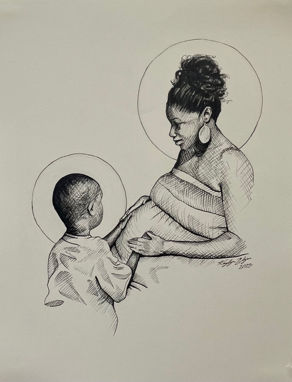 "Cherished", micron pen on Bristol paper, 8" x 10", 2023, Sold