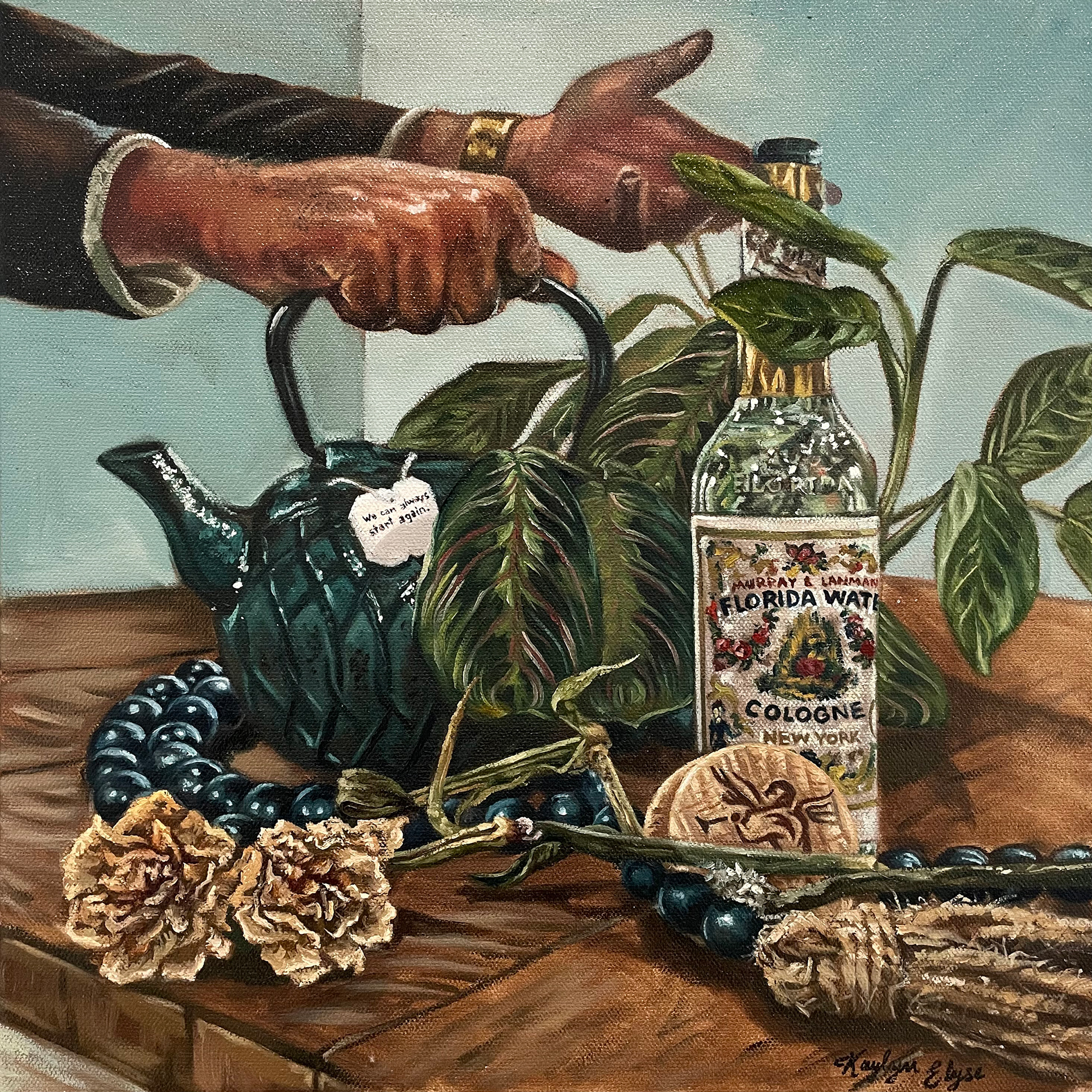 "Tea Time", oil on canvas, 14" x 14" x 1.5", 2024, Sold