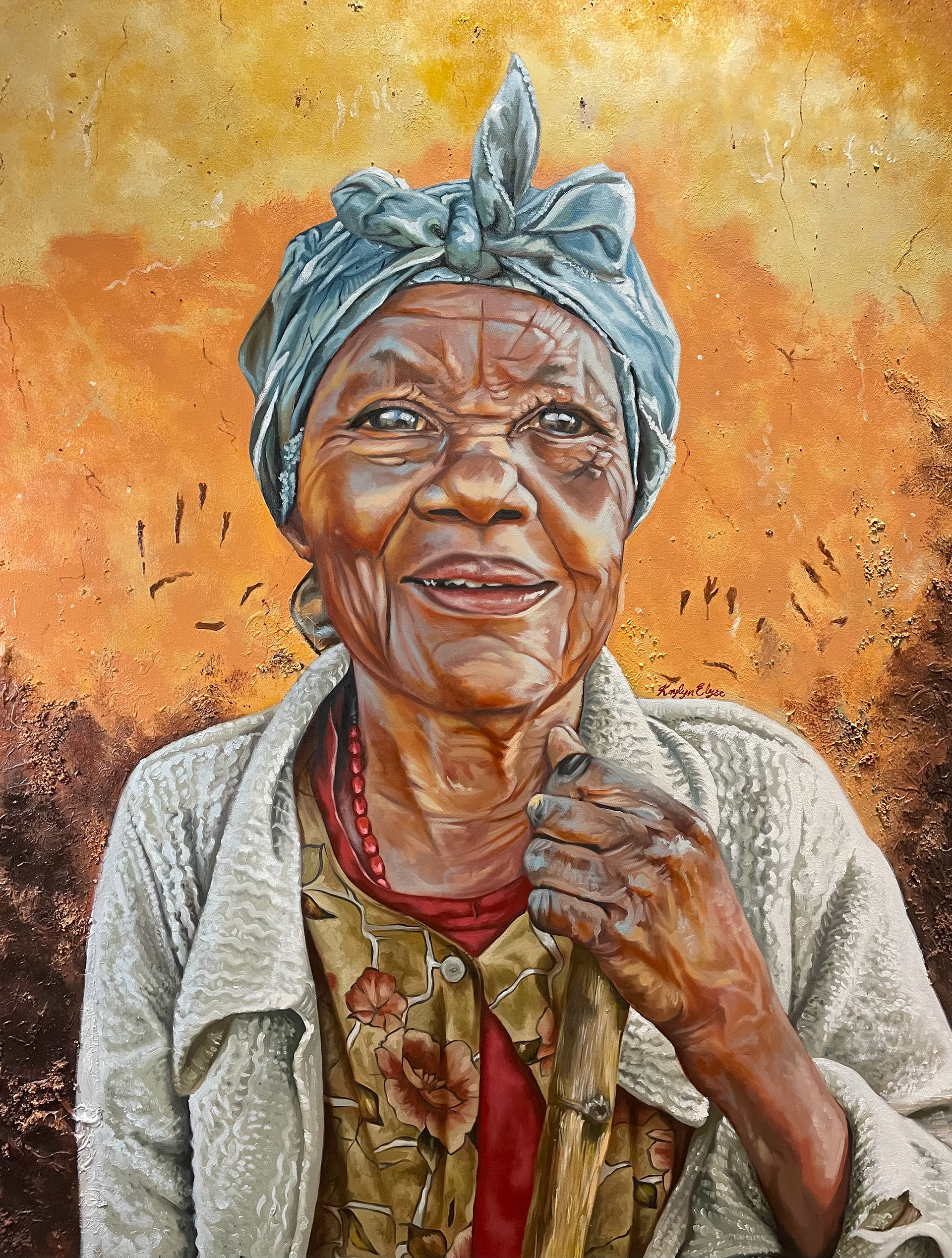 "Jovial" (Woman from Kisii), oil, acrylic, gesso, pumice gel, 48" x 36" x 1", 2023, Sold