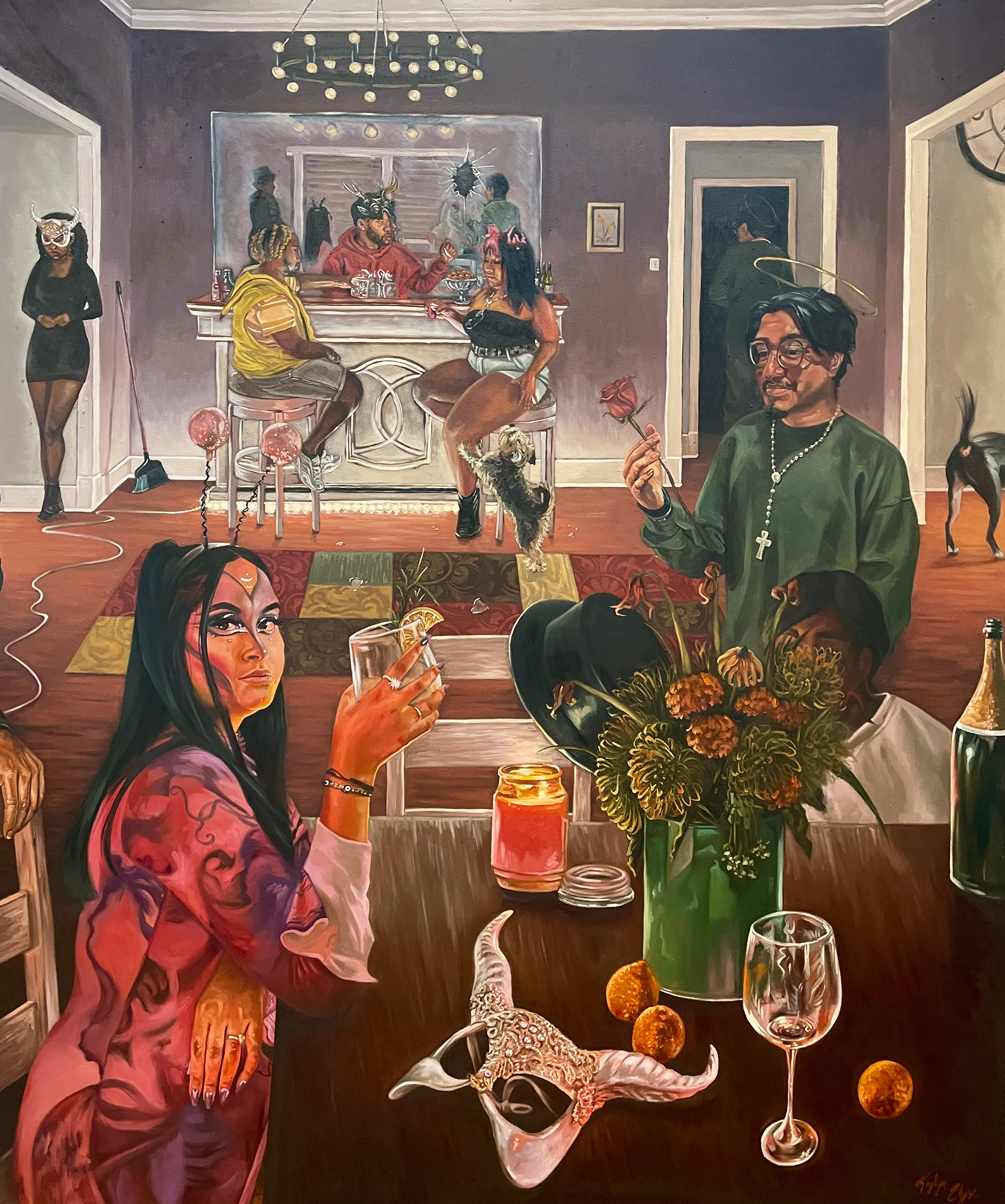 "A Night at the Refuge Illusoire", oil on canvas, 60" x 72", 2024, Sold