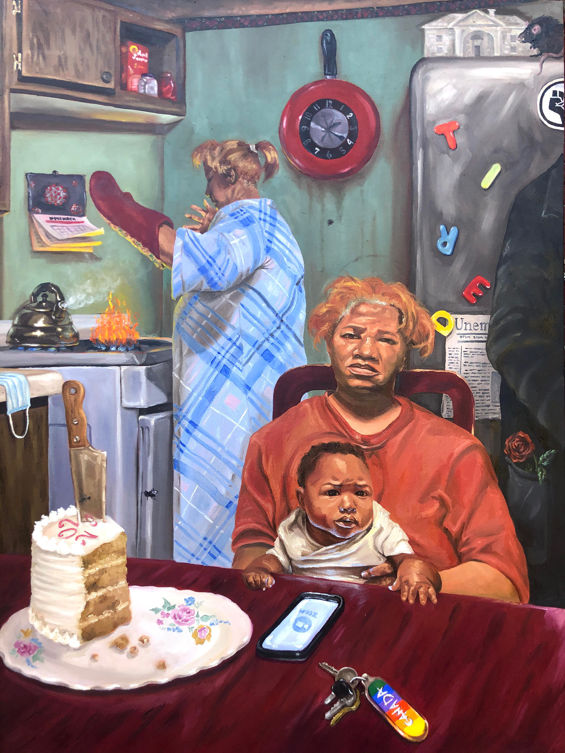 "Tired All 2020", 40" x 30", oil on canvas, 2020, Sold