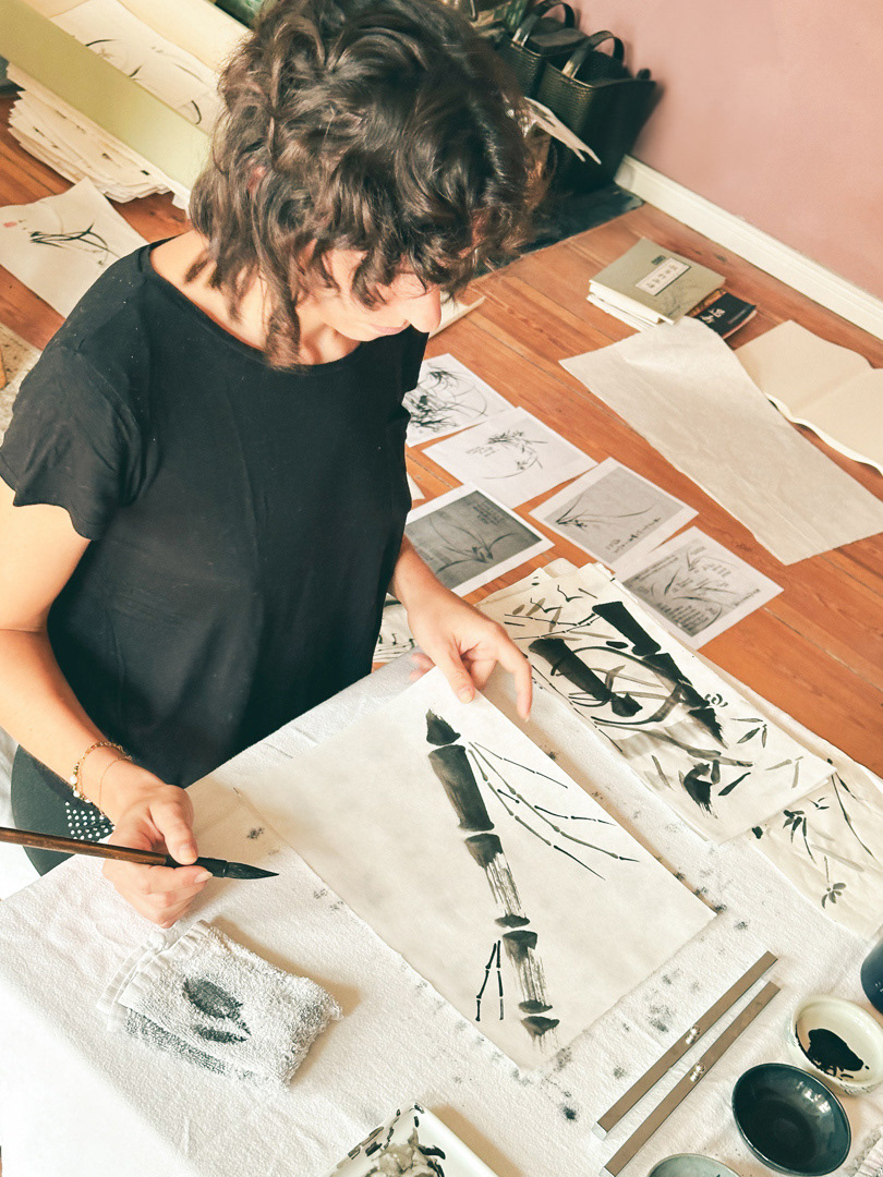 student practising bamboo