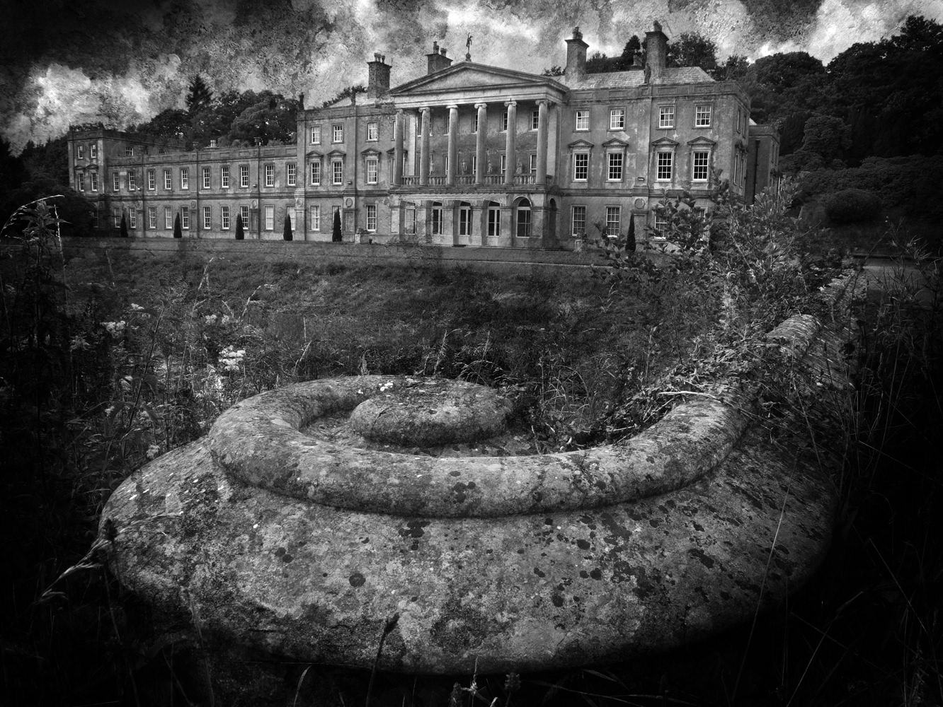 Black and white photograph of Glynllifon Mansion - Wales - UK