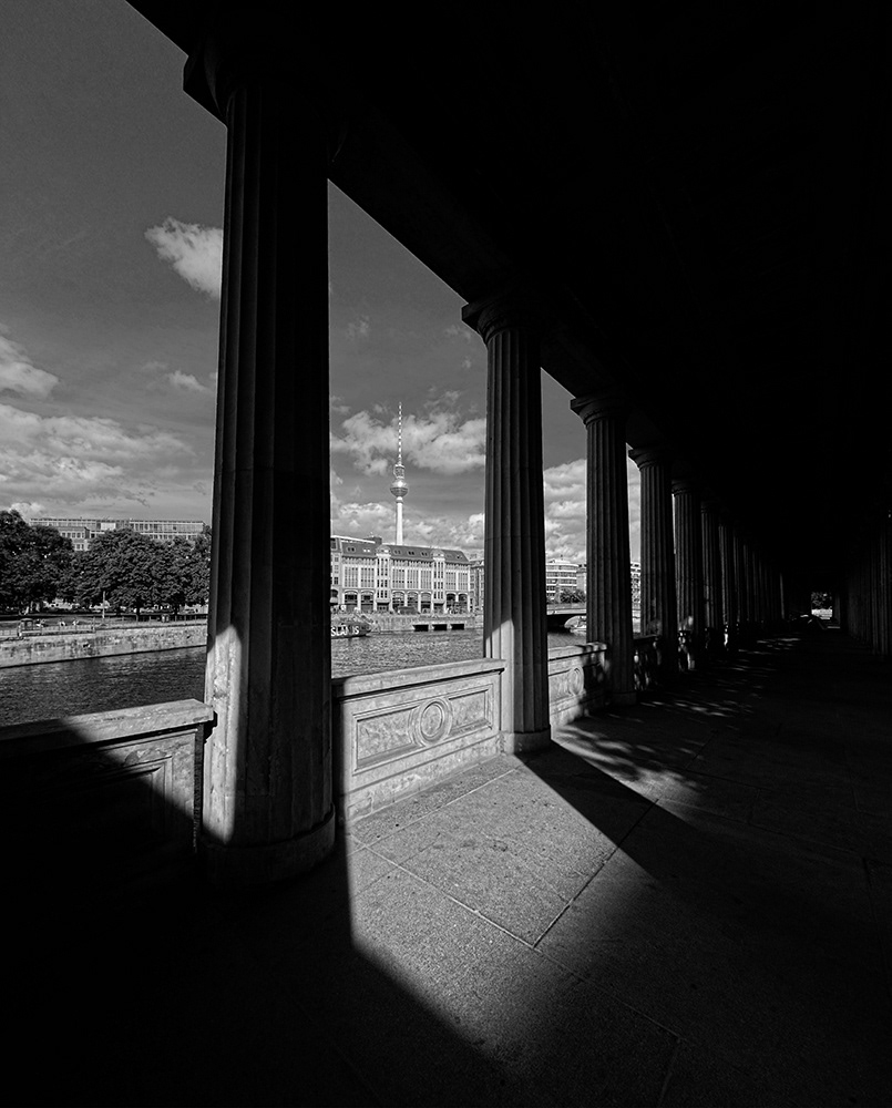 Black and white photograph of the Museum Island Corridor - Berlin - Germany