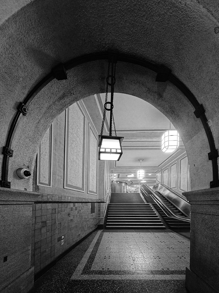 Black and white photograph of Heidelberger Platz - Berlin - Germany