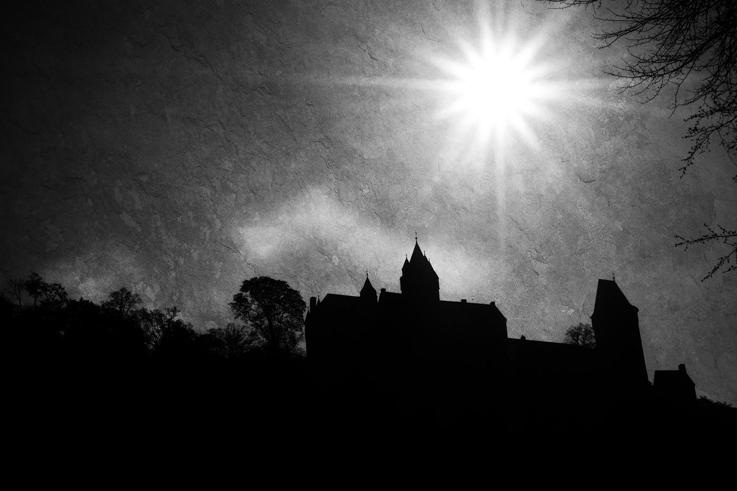 Black and white photograph of Burg Altena castle, Germany