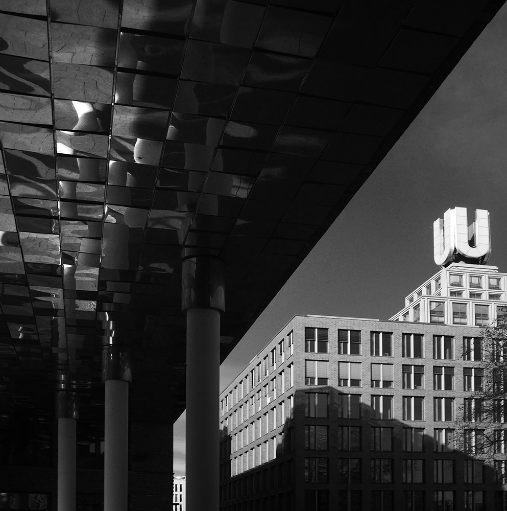 Black and white infrared photograph of the U Tower in Dortmund