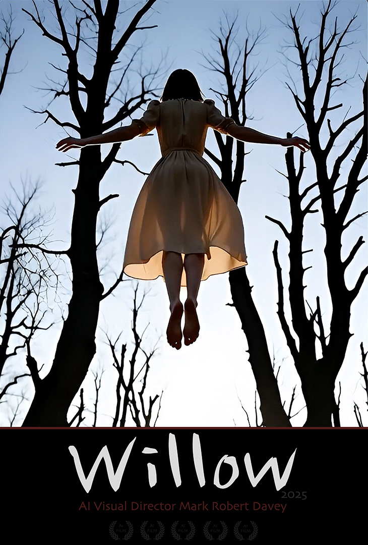 Official poster for the short film Willow mad with Grok by AI Visual Director Mark Robert Davey