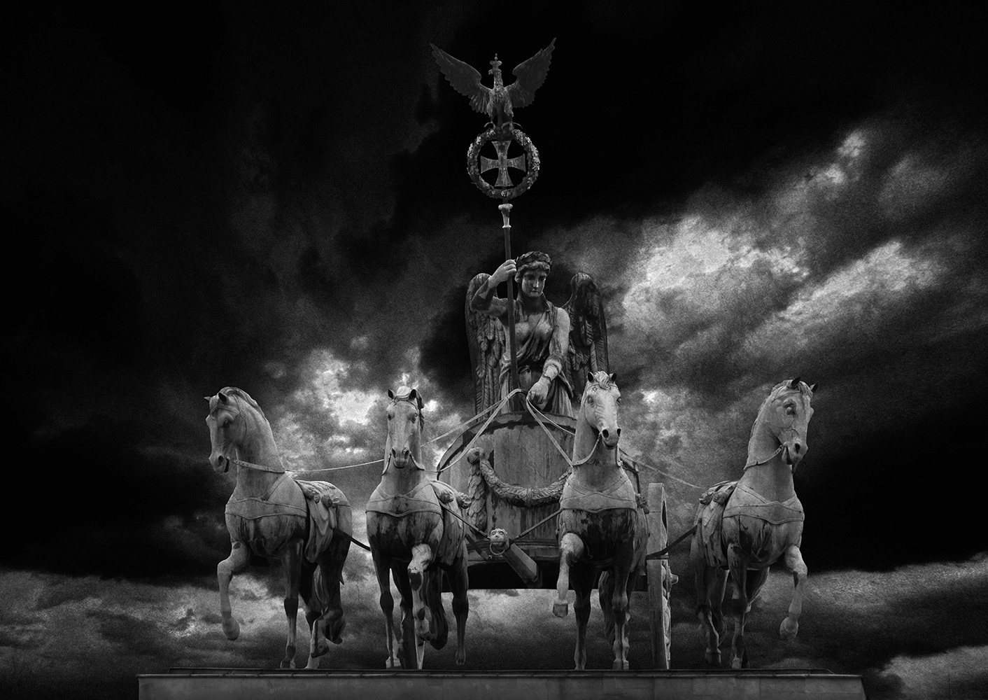 Black and white photograph of the Berlin Quadriga - Brandenburg Gate - Germany