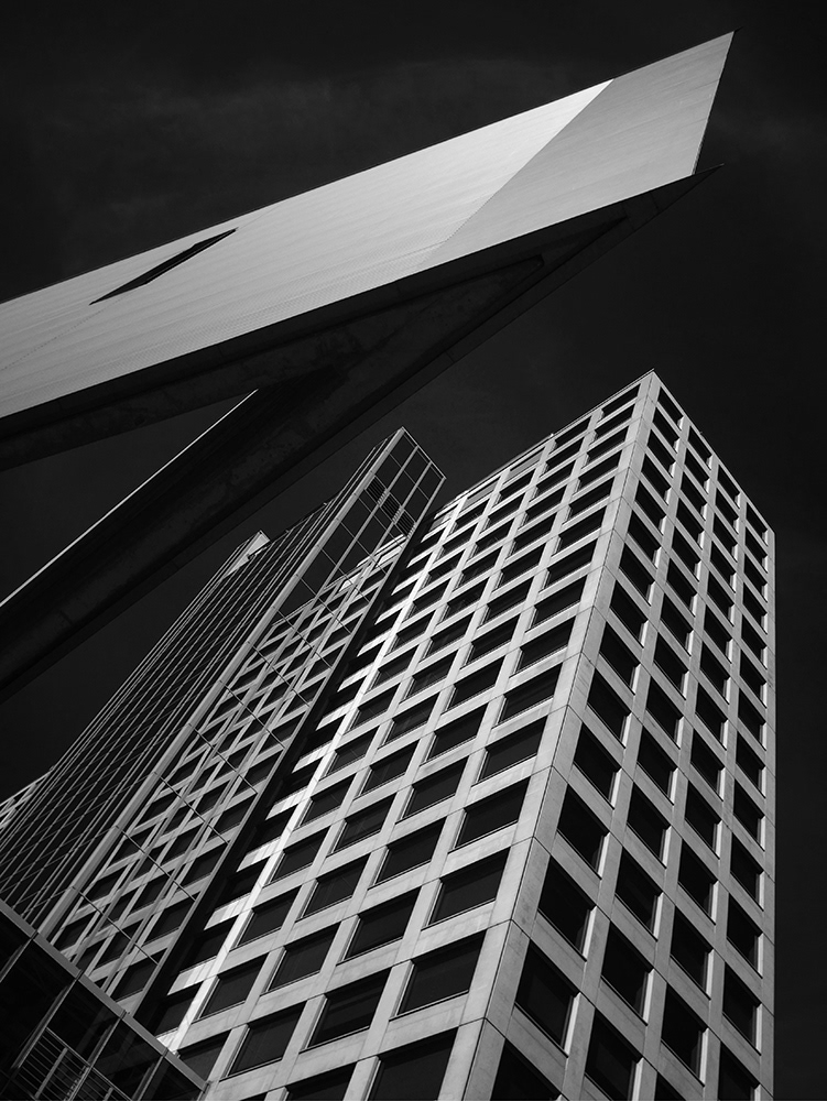 Black and white infrared photograph of modern architecture in Dortmund