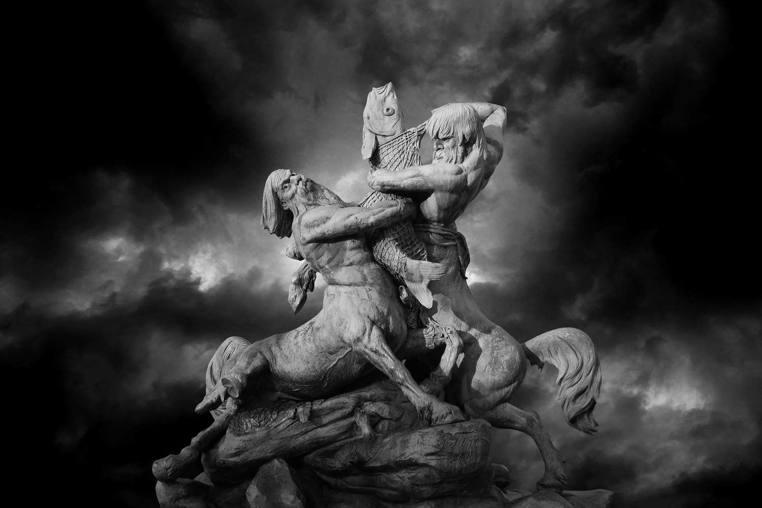 Black and white photograph by Mark Robert Davey showing Stuhlmannbrunnen (Stuhlmann Fountain) Altona - Hamburg