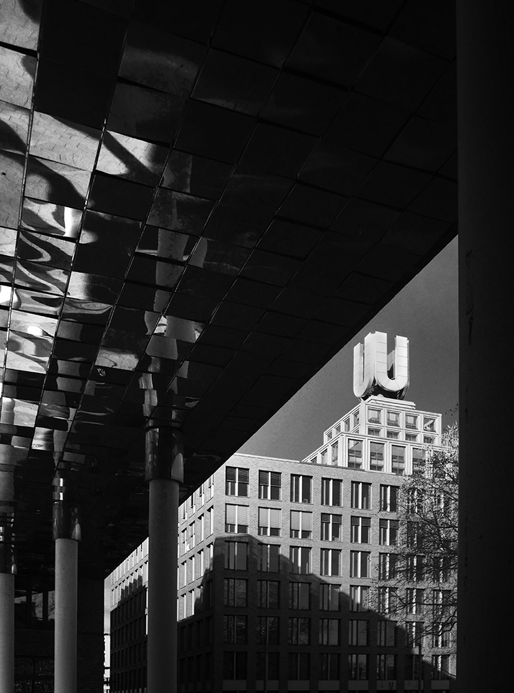 Black and white infrared photograph of the U Tower, Dortmund