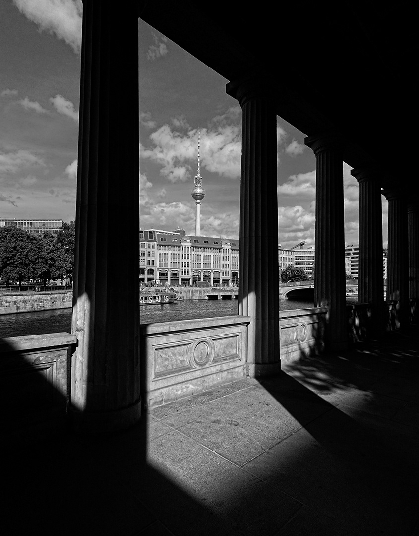 Black and white photograph of the Museum Island Corridor - Berlin - Germany