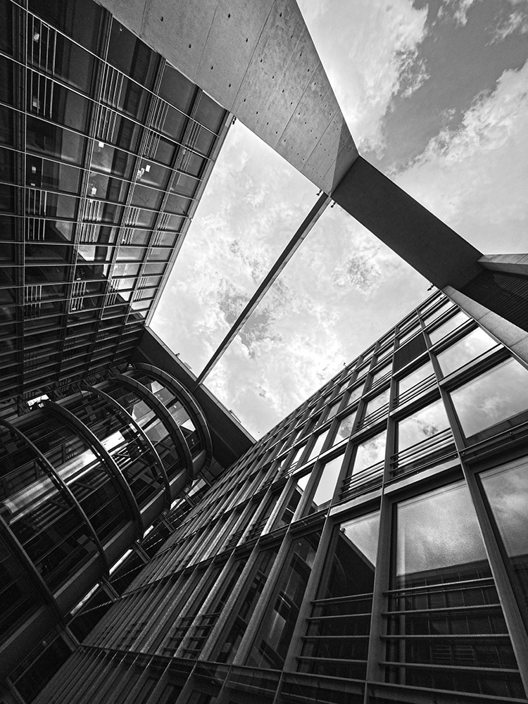 Black and white photograph of the Deutscher Bundestag – Marie-Elisabeth-Lüders-Haus - Berlin - Germany