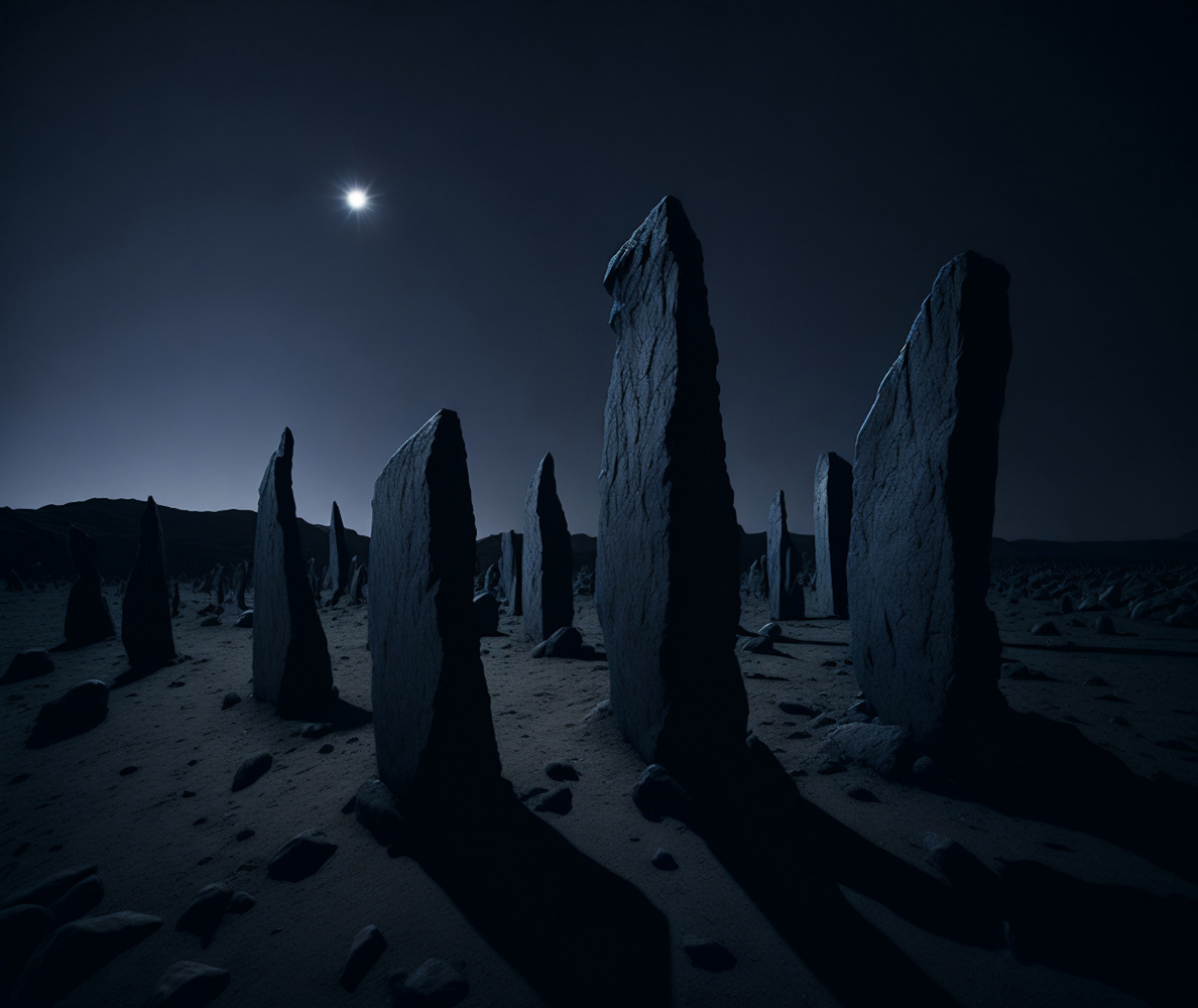 Standing stones in the moonlight.
