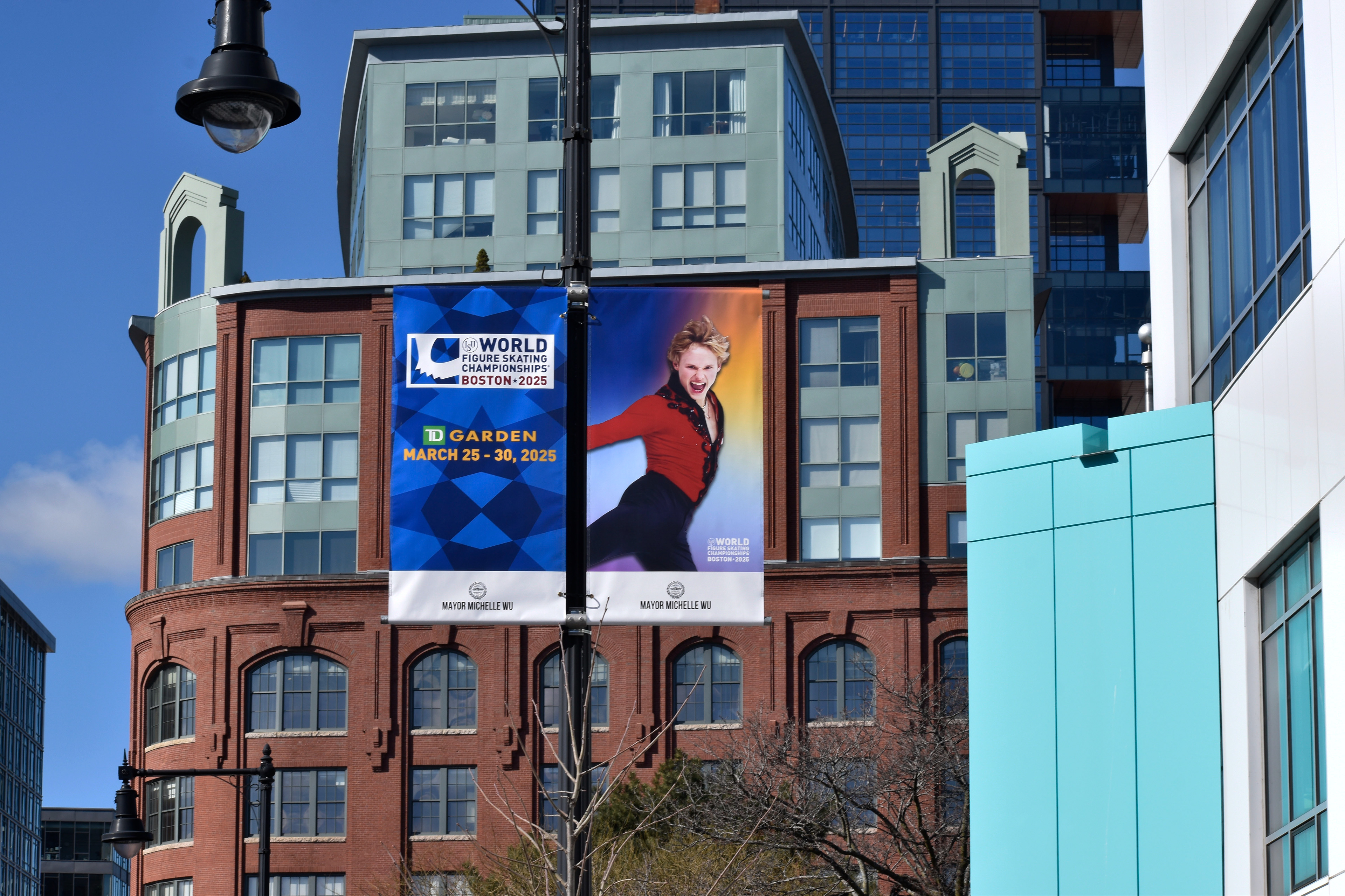Close up of banner on pole 