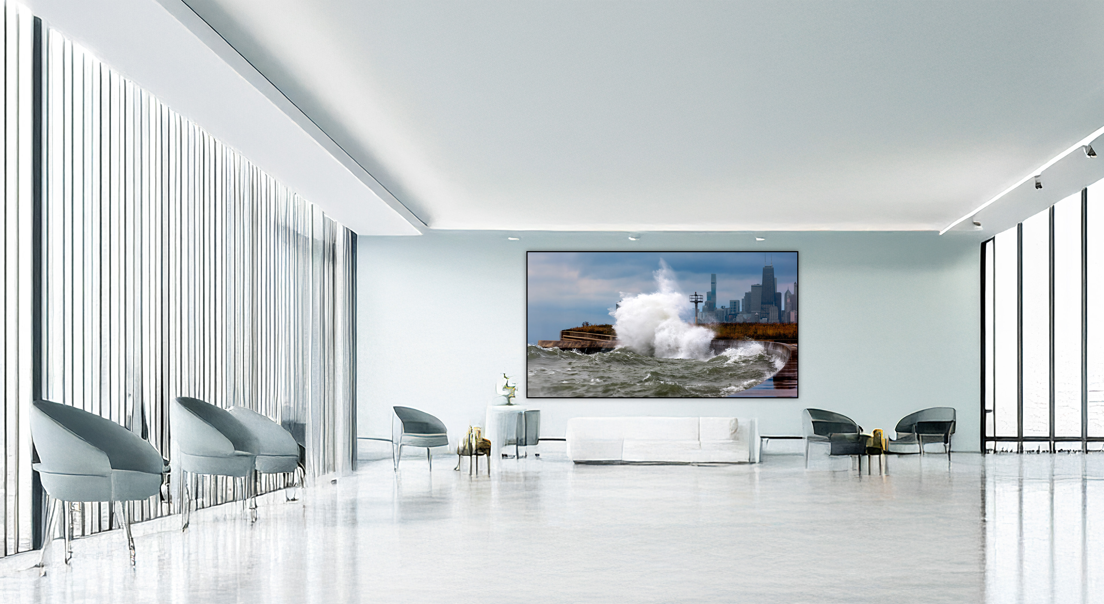 A Corporate Lobby with an Extra-large Cityscape Print