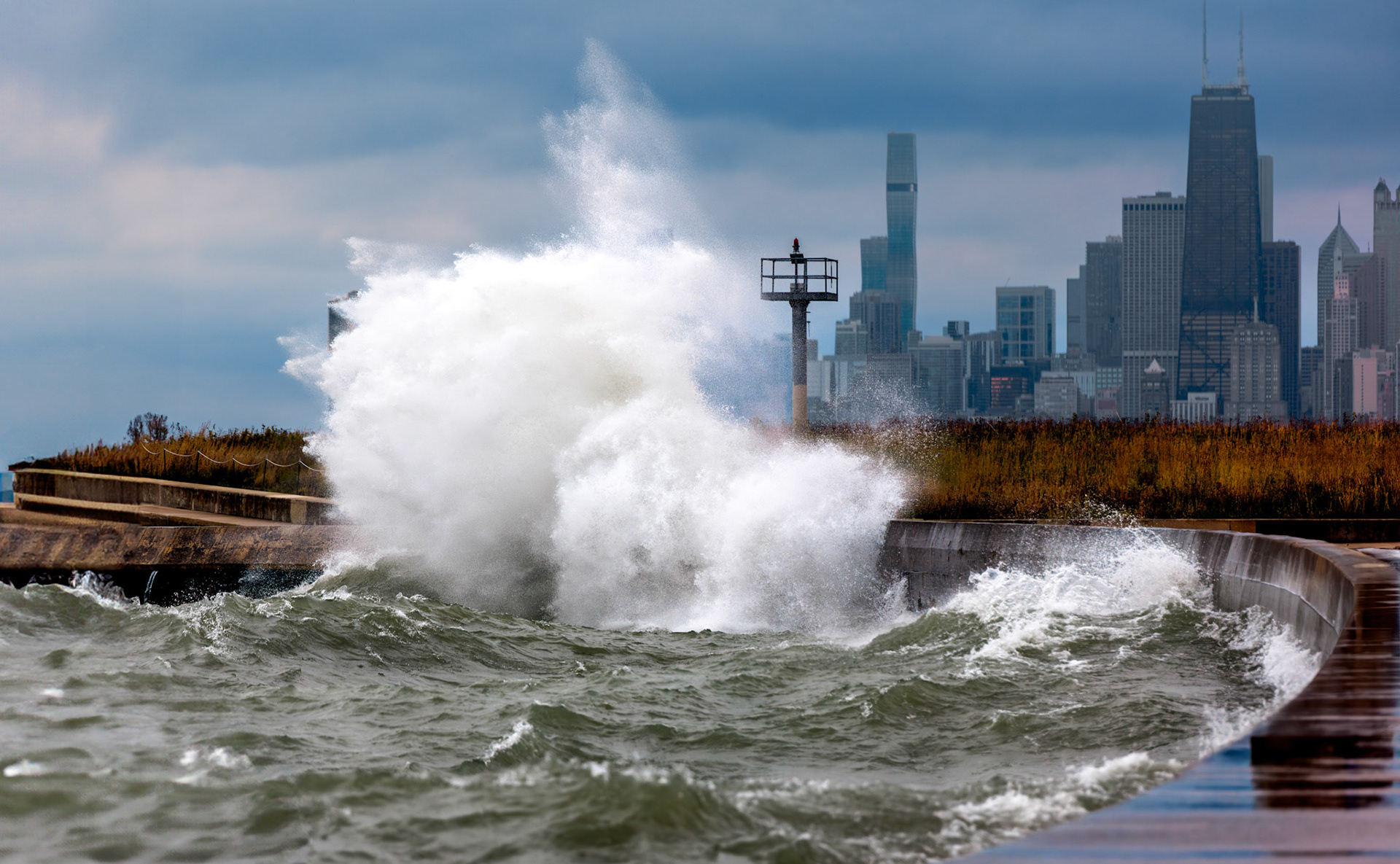 A huge wave at Montrose Beach, Chicago