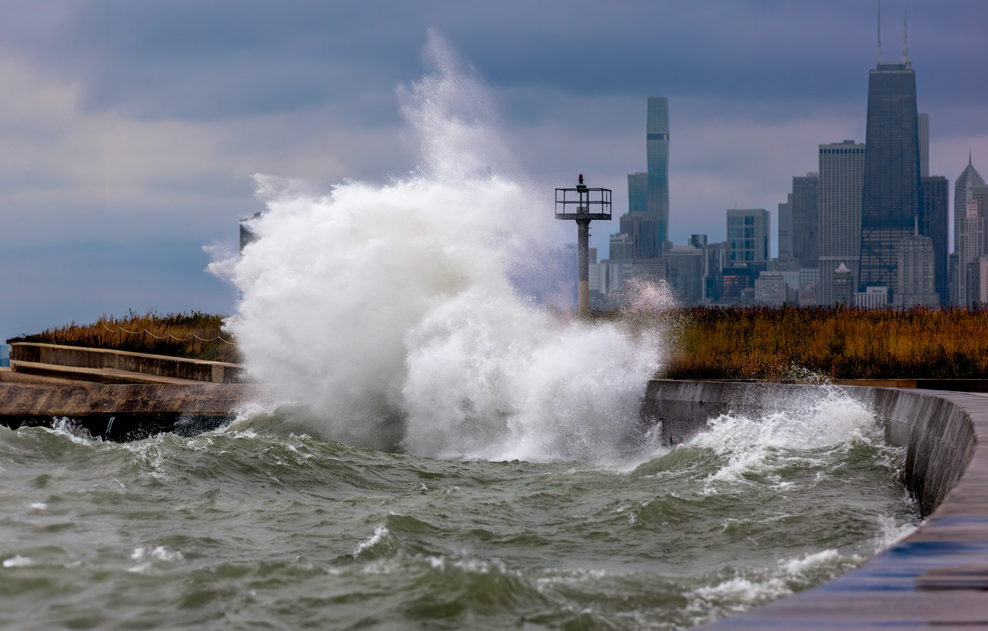 A huge wave at Montrose Beach, Chicago