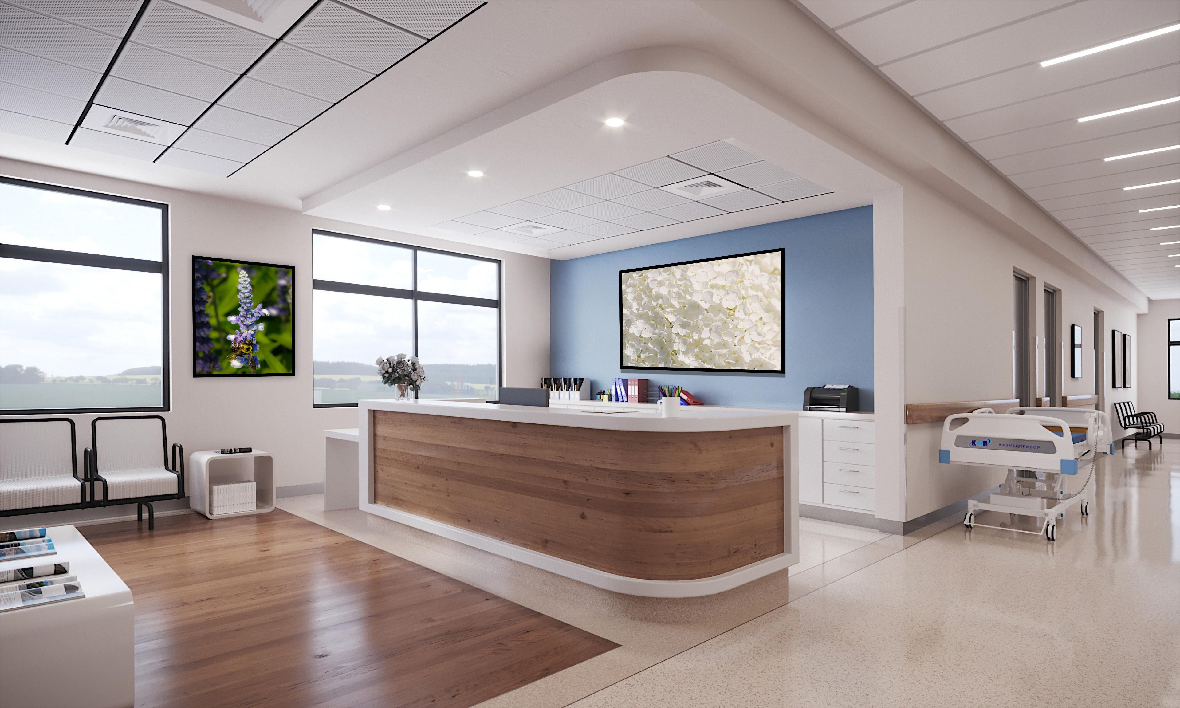 A Hospital Nurse Station/Waiting Room with Botanical Prints