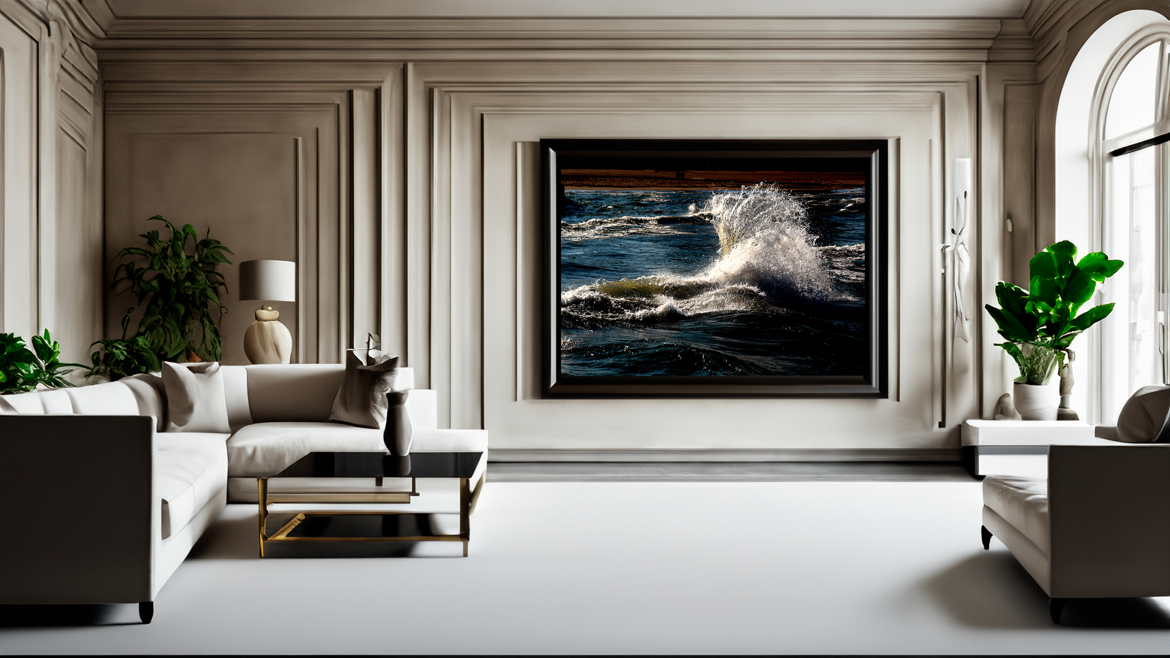 A Dramatic Large Wave Print in a Luxury Living Room