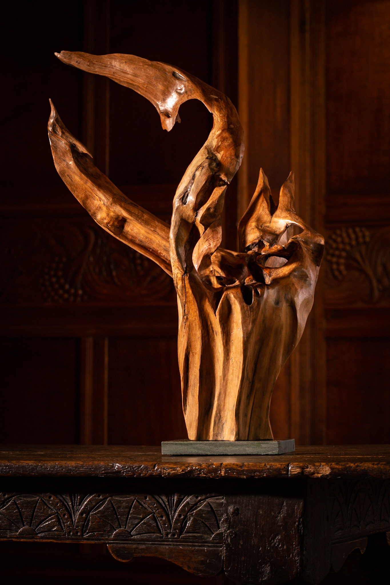 Spiral - 72hx63wx49d (cm). Beech root system, following the natural curve and finished in Danish Oil.