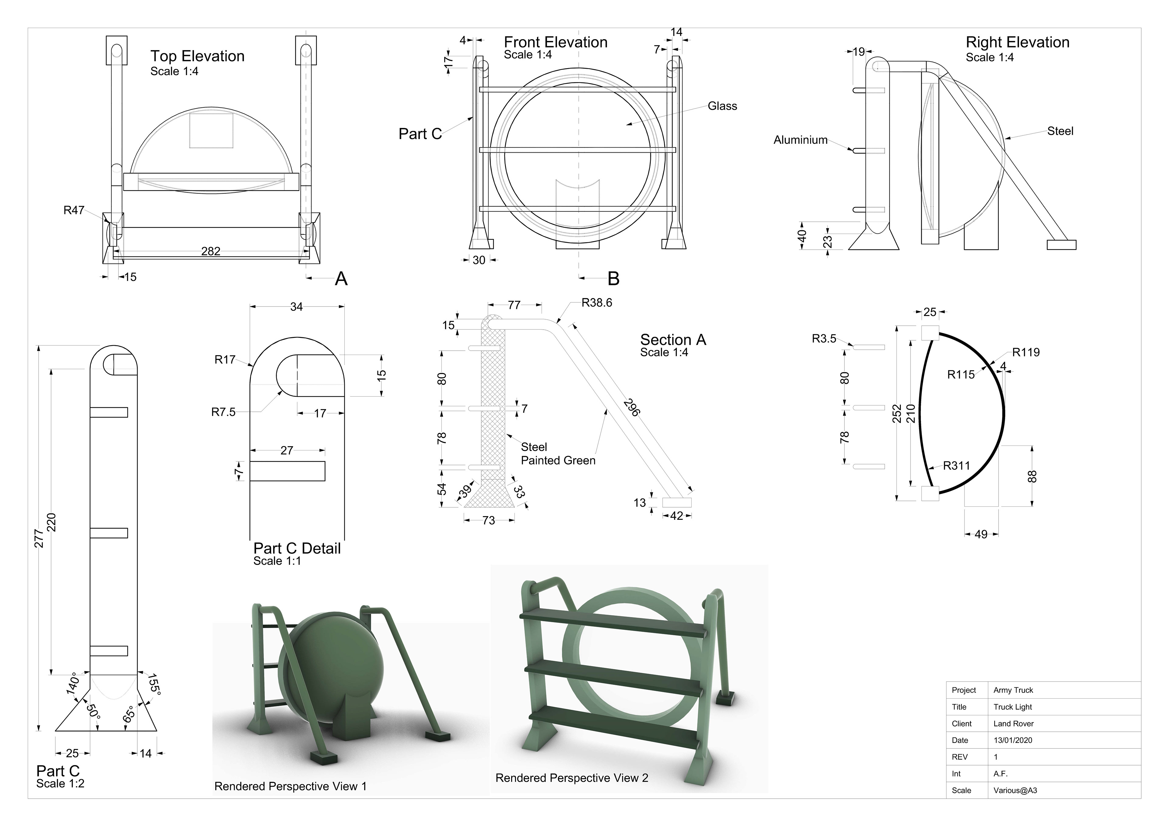 Army Truck Headlight - Technical Drawing - Rhino 6