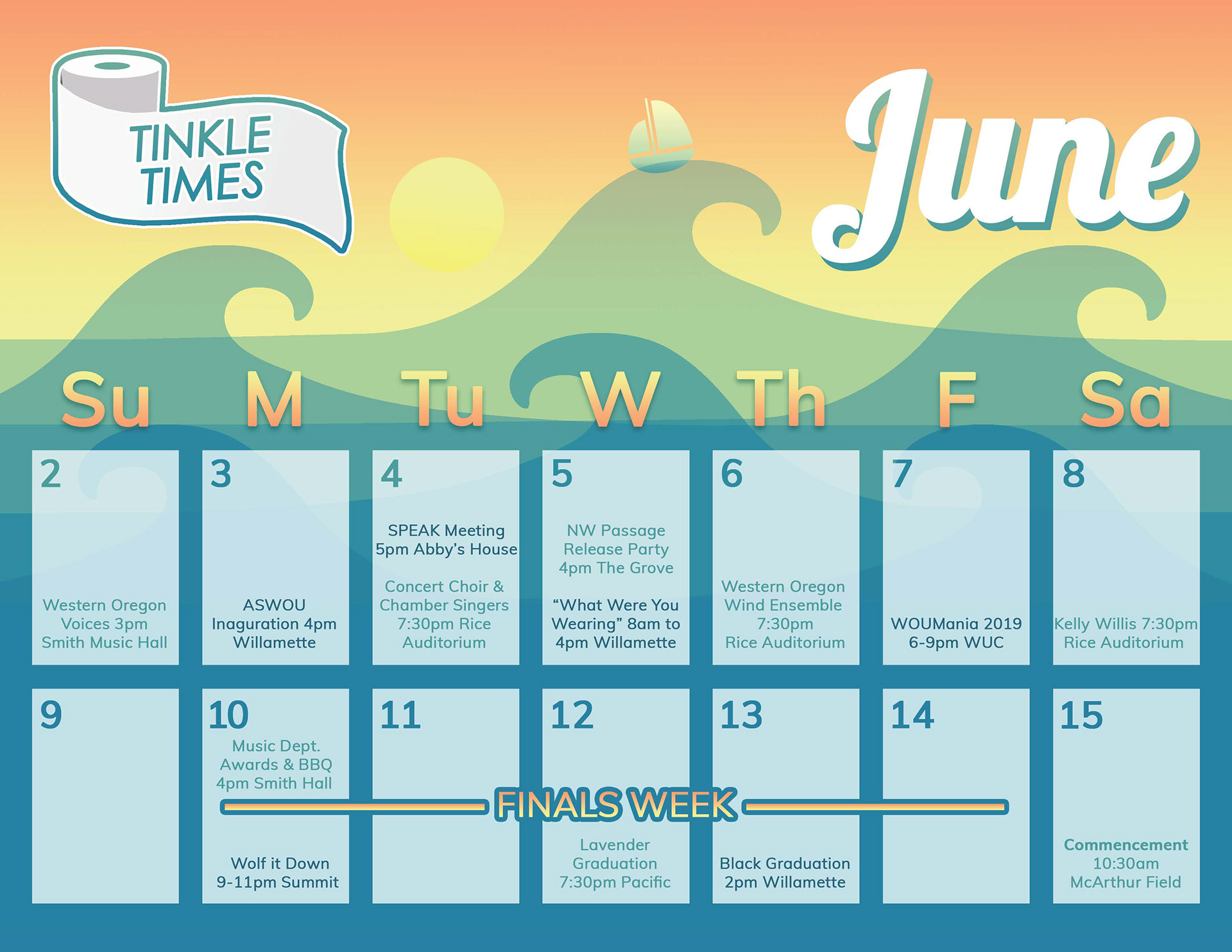The Tinkle Times is a monthly calendar hung in bathroom stalls.