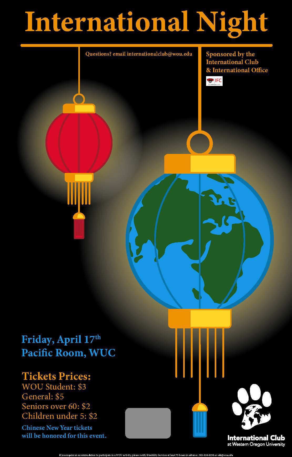 International Night poster. The Chinese New Year event was merged with this event, and the graphics were created to reflect that.