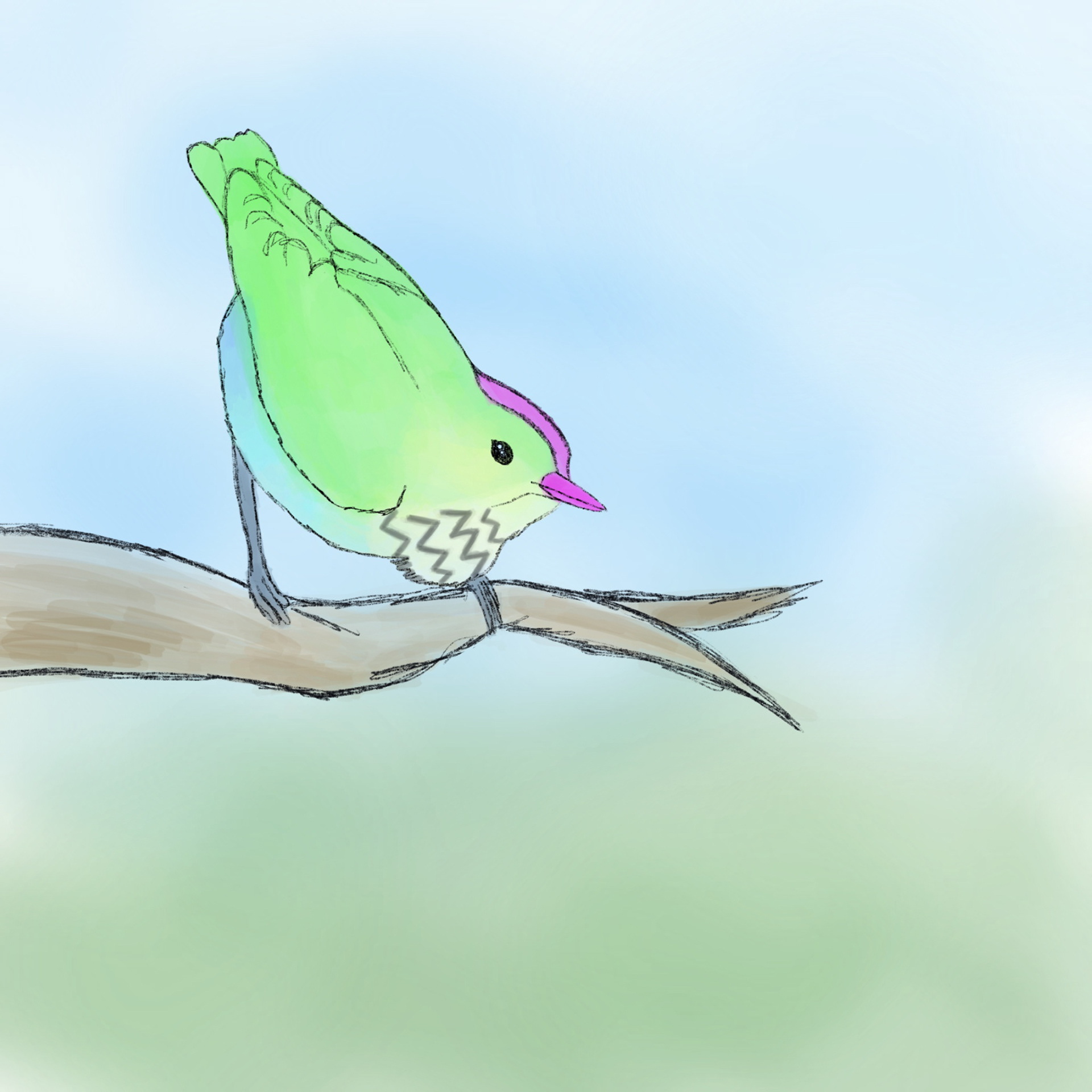 "Green Songbird", Digital art, 2048 x 2048 px, 2024