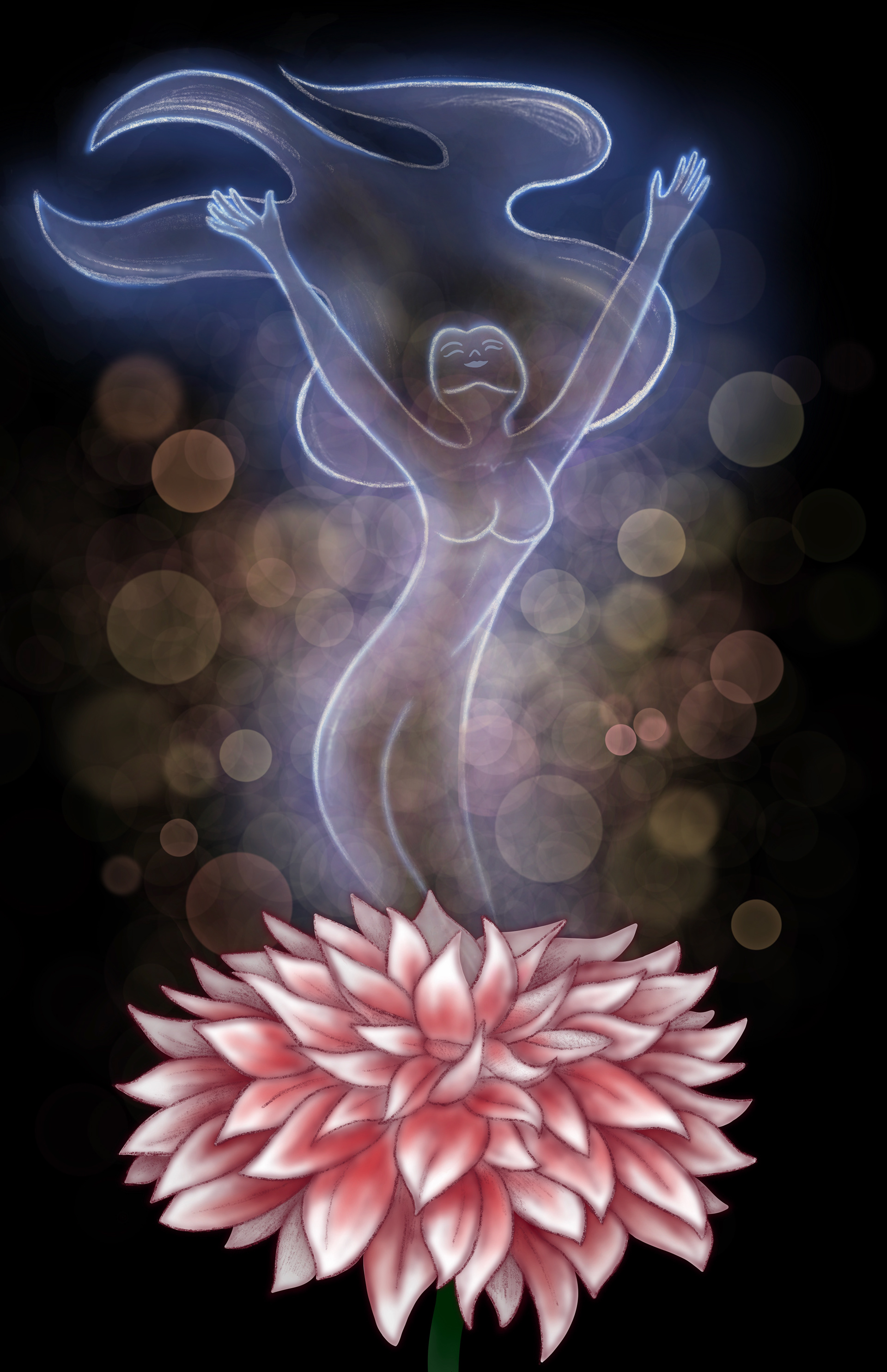 "Rising Dahlia", Digital art, 11 in x 17 in, 2025