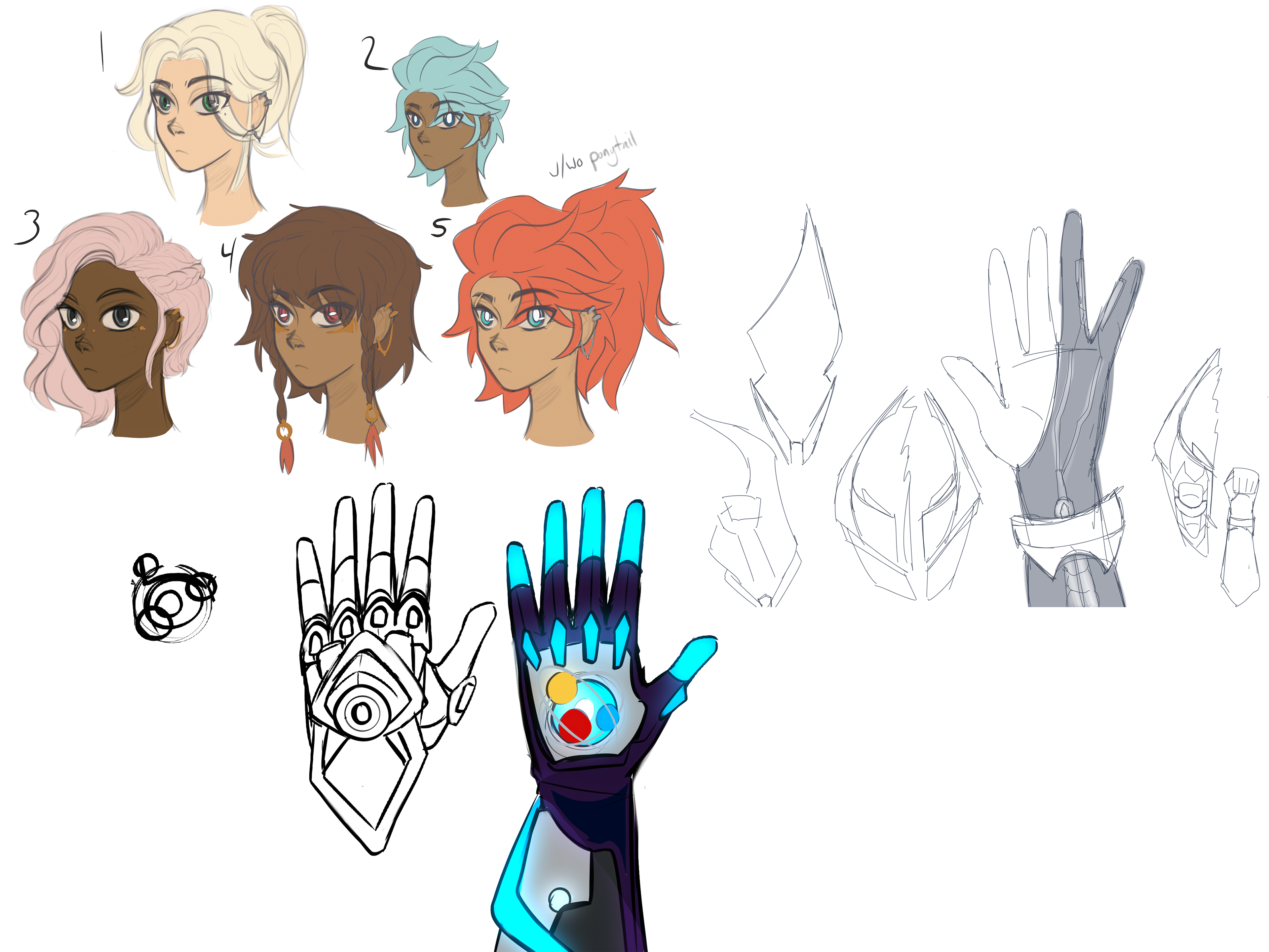 (5) Narrowing down skin tone/hair color combos with glove/gauntlet design