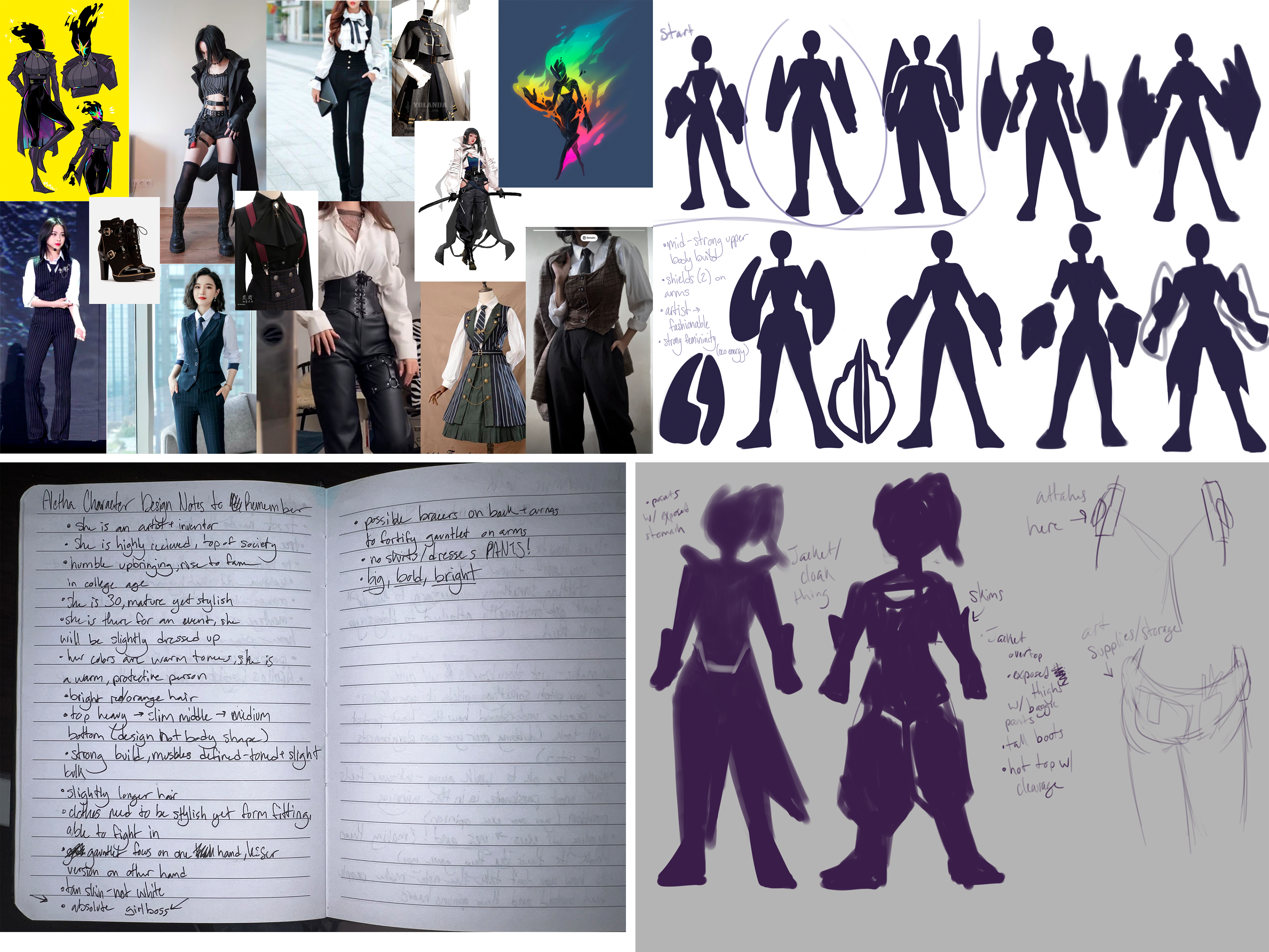 (1) Early concepting, mood board, basic silhouettes, design guide + rules