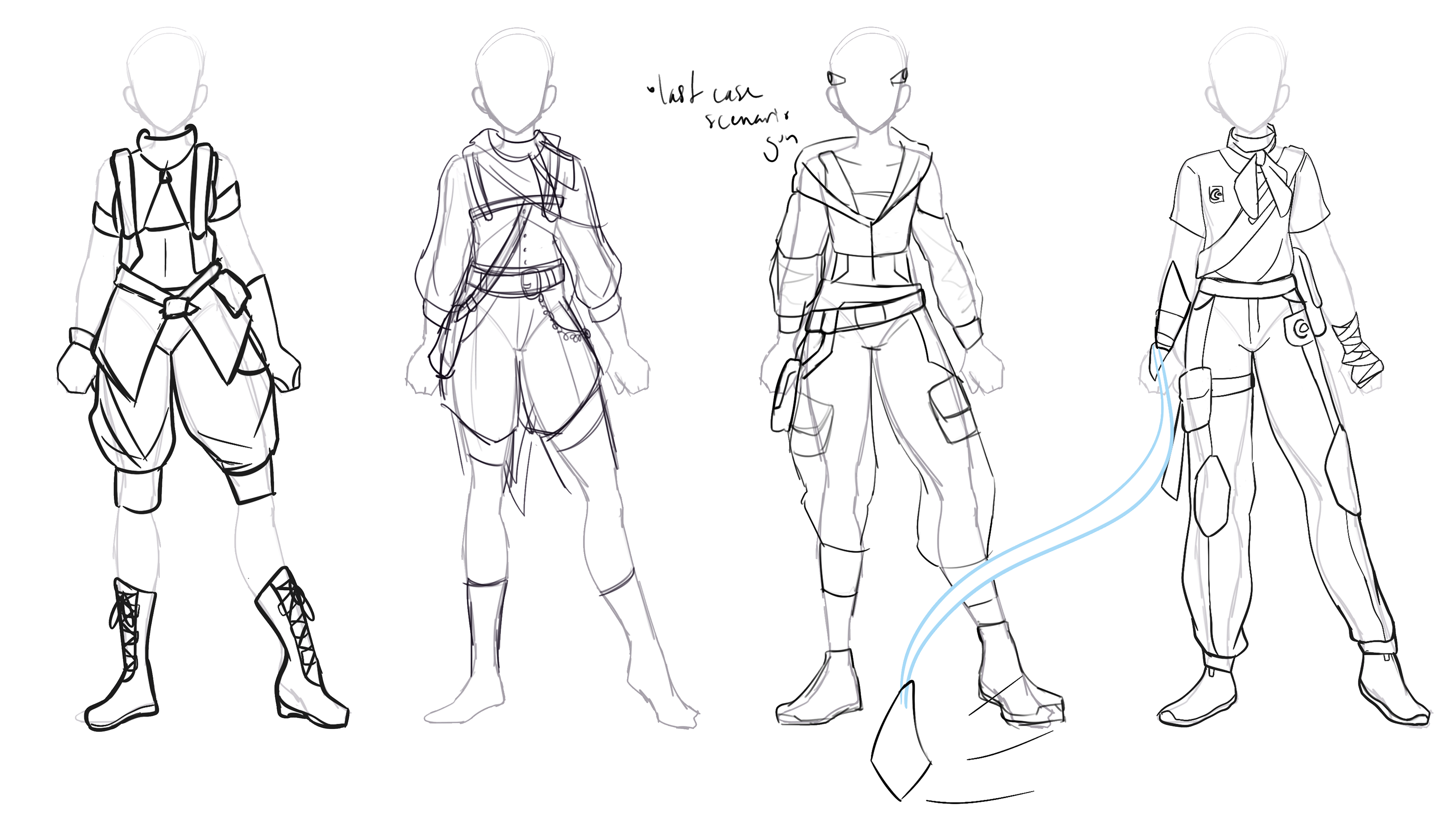 (2) Initial designs and style testing with early game and character concepts